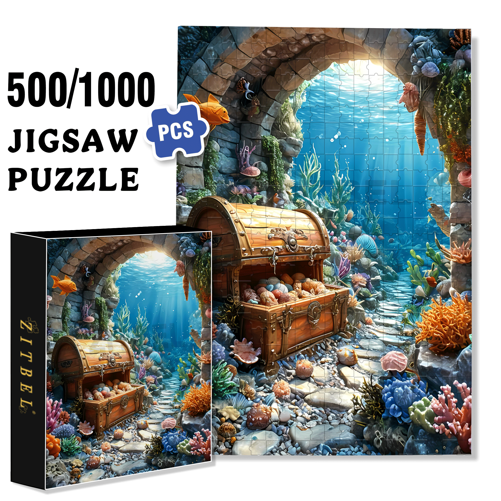 Underwater Treasure 500pcs/1000pcs Jigsaw Puzzle, Scratch-Resistant, Interactive Family Game & Brain-Boosting DIY Decor, Perfect for Halloween, Christmas & New Year Gifts, Family Puzzle Game