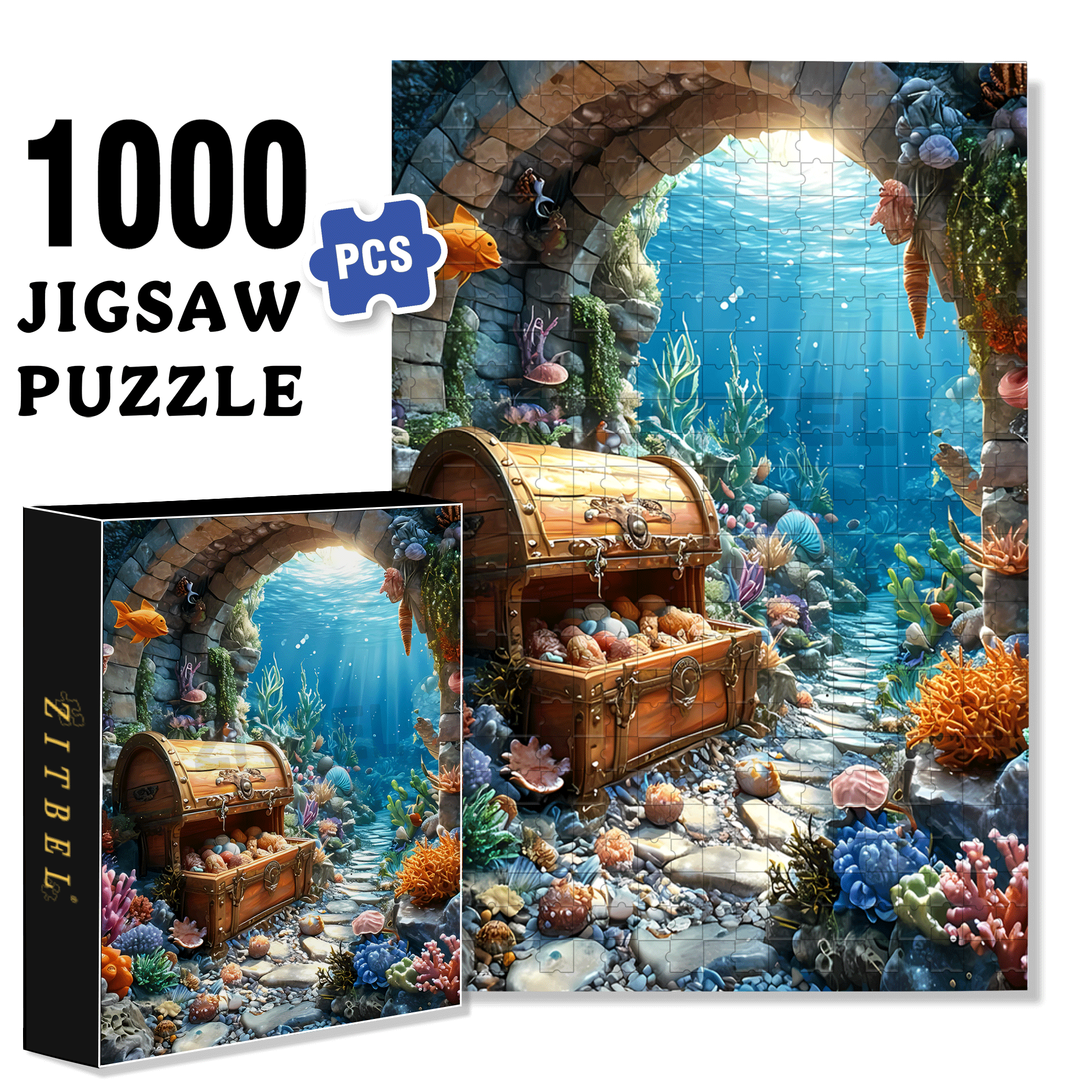 Underwater Treasure 500pcs/1000pcs Jigsaw Puzzle, Scratch-Resistant, Interactive Family Game & Brain-Boosting DIY Decor, Perfect for Halloween, Christmas & New Year Gifts, Family Puzzle Game