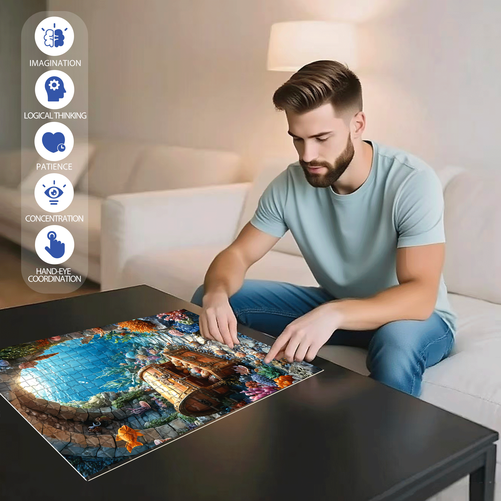 Underwater Treasure 500pcs/1000pcs Jigsaw Puzzle, Scratch-Resistant, Interactive Family Game & Brain-Boosting DIY Decor, Perfect for Halloween, Christmas & New Year Gifts, Family Puzzle Game