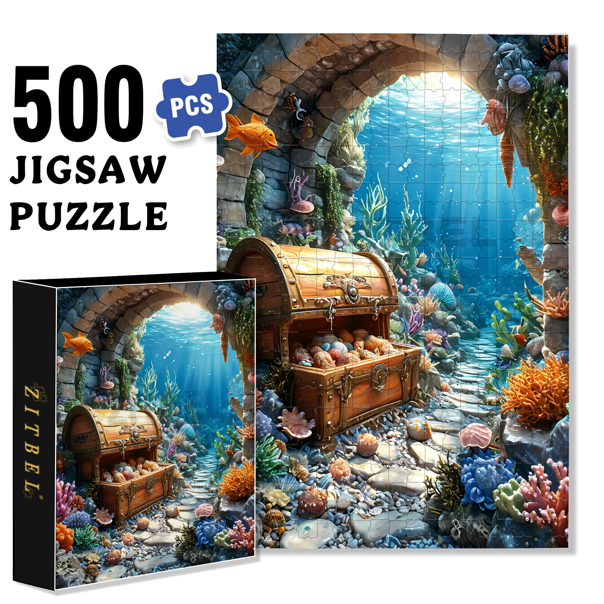 Underwater Treasure 500pcs/1000pcs Jigsaw Puzzle, Scratch-Resistant, Interactive Family Game & Brain-Boosting DIY Decor, Perfect for Halloween, Christmas & New Year Gifts, Family Puzzle Game