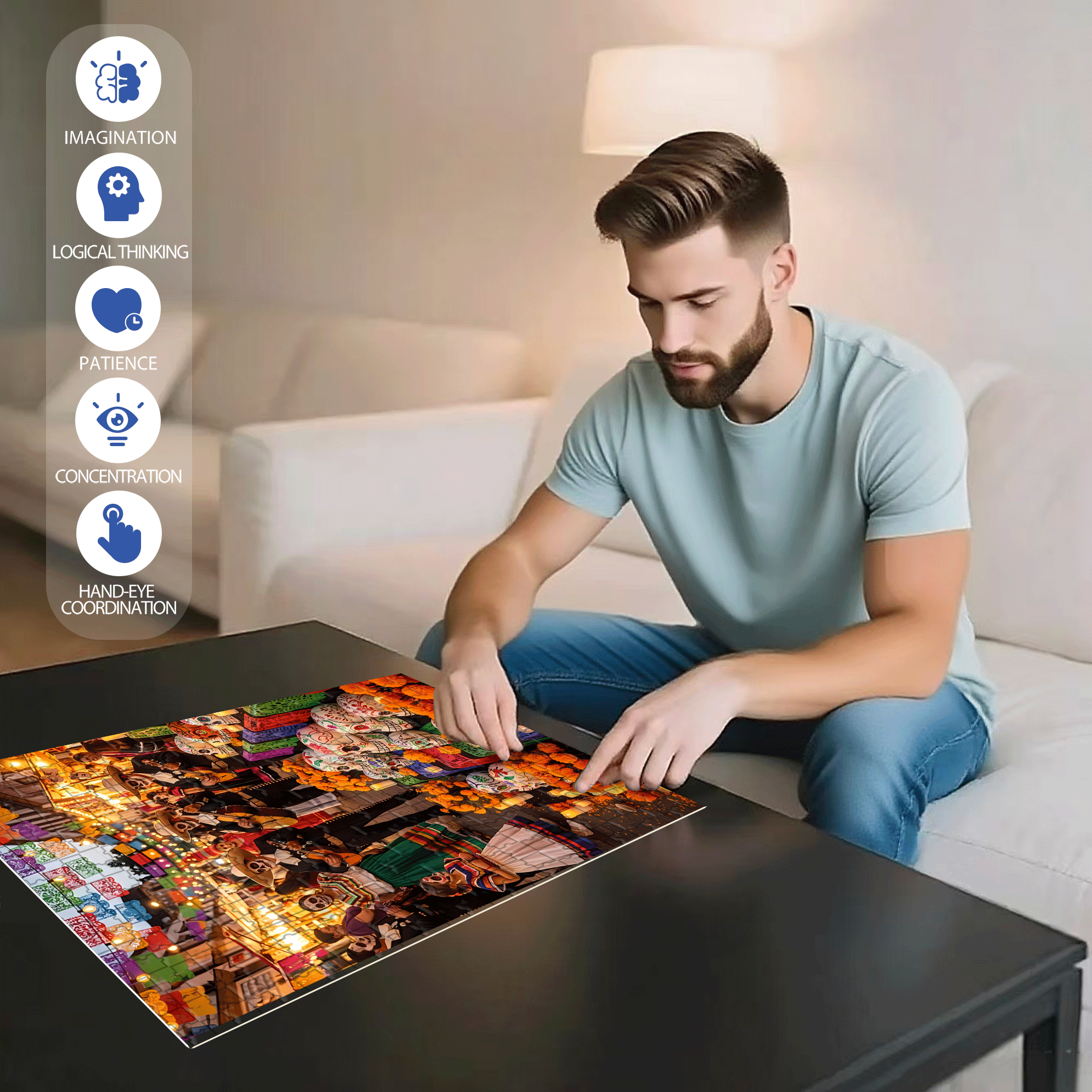 Valencia 500pcs/1000pcs Jigsaw Puzzle, Scratch-Resistant, Interactive Family Game & Brain-Boosting DIY Decor, Perfect for Halloween, Christmas & New Year Gifts, Family Puzzle Game