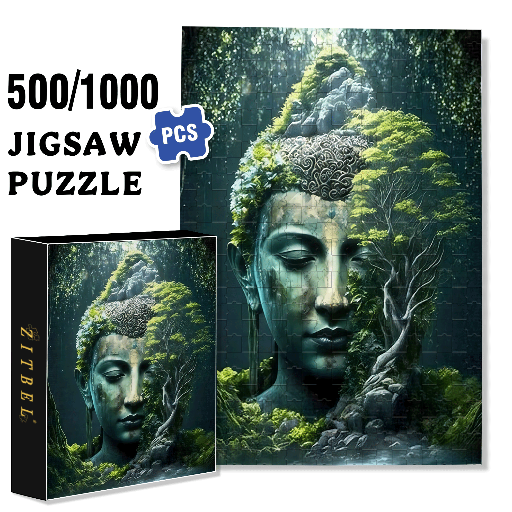 Zen Meditation Buddha Head 500pcs/1000pcs Jigsaw Puzzle, Scratch-Resistant, Interactive Family Game & Brain-Boosting DIY Decor, Perfect for Halloween, Christmas & New Year Gifts, Family Puzzle Game