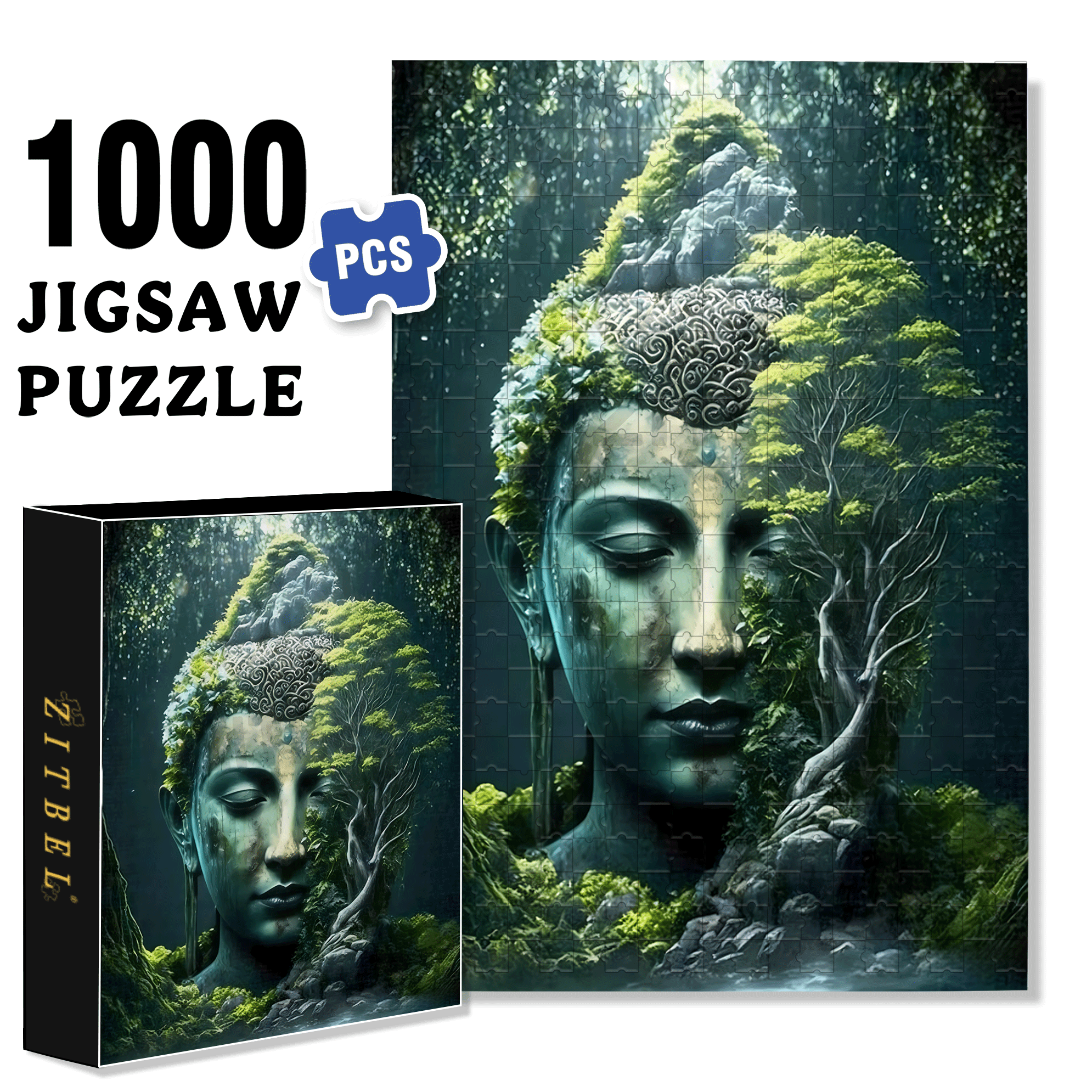 Zen Meditation Buddha Head 500pcs/1000pcs Jigsaw Puzzle, Scratch-Resistant, Interactive Family Game & Brain-Boosting DIY Decor, Perfect for Halloween, Christmas & New Year Gifts, Family Puzzle Game