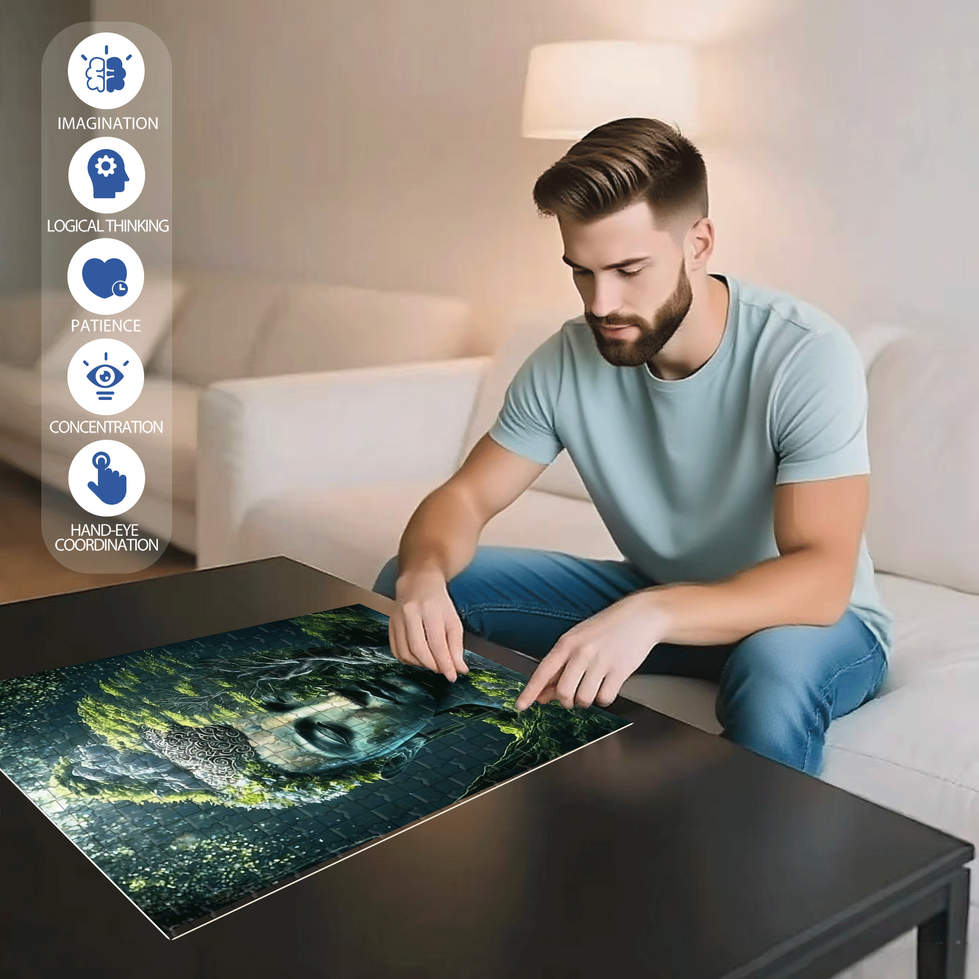 Zen Meditation Buddha Head 500pcs/1000pcs Jigsaw Puzzle, Scratch-Resistant, Interactive Family Game & Brain-Boosting DIY Decor, Perfect for Halloween, Christmas & New Year Gifts, Family Puzzle Game