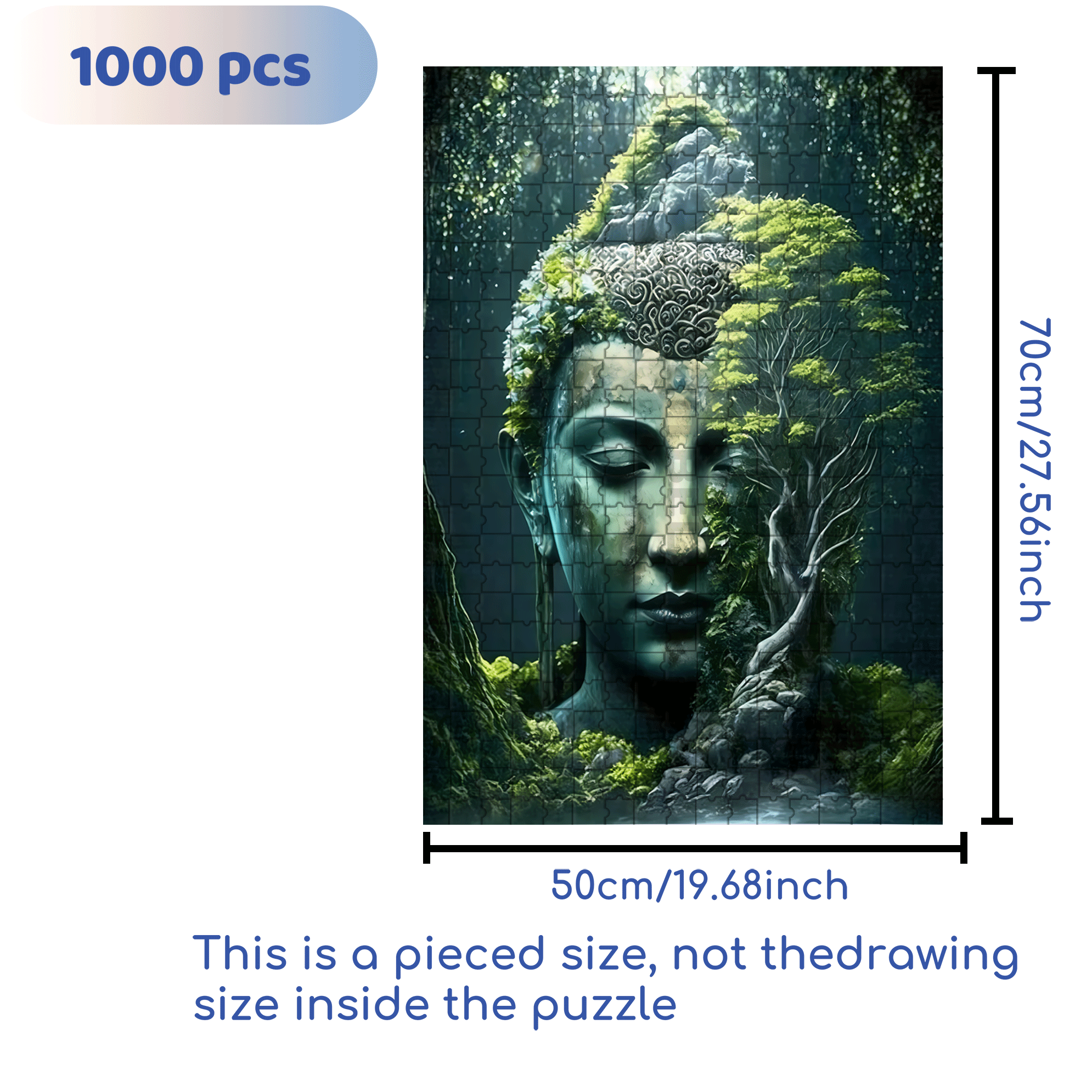 Zen Meditation Buddha Head 500pcs/1000pcs Jigsaw Puzzle, Scratch-Resistant, Interactive Family Game & Brain-Boosting DIY Decor, Perfect for Halloween, Christmas & New Year Gifts, Family Puzzle Game