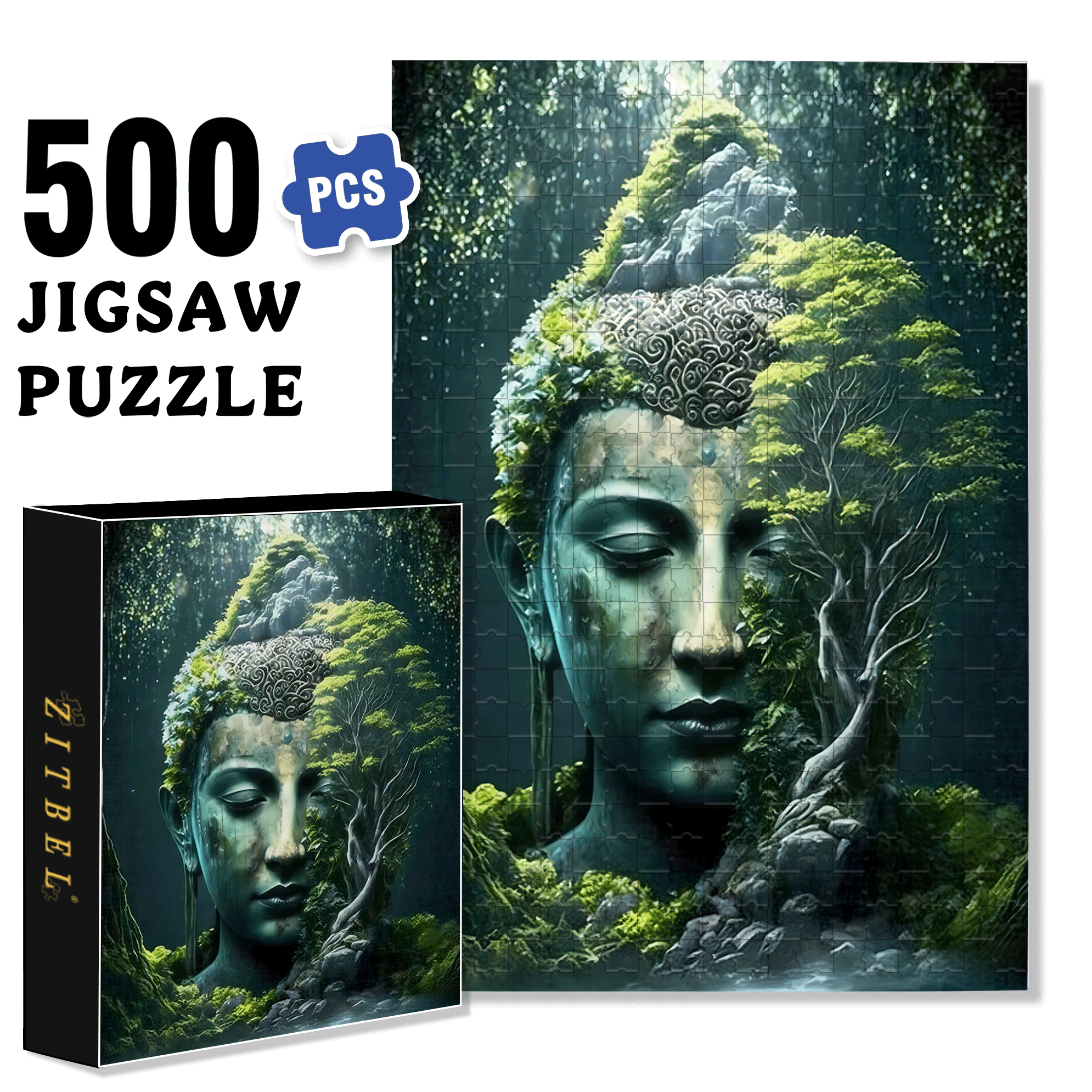 Zen Meditation Buddha Head 500pcs/1000pcs Jigsaw Puzzle, Scratch-Resistant, Interactive Family Game & Brain-Boosting DIY Decor, Perfect for Halloween, Christmas & New Year Gifts, Family Puzzle Game