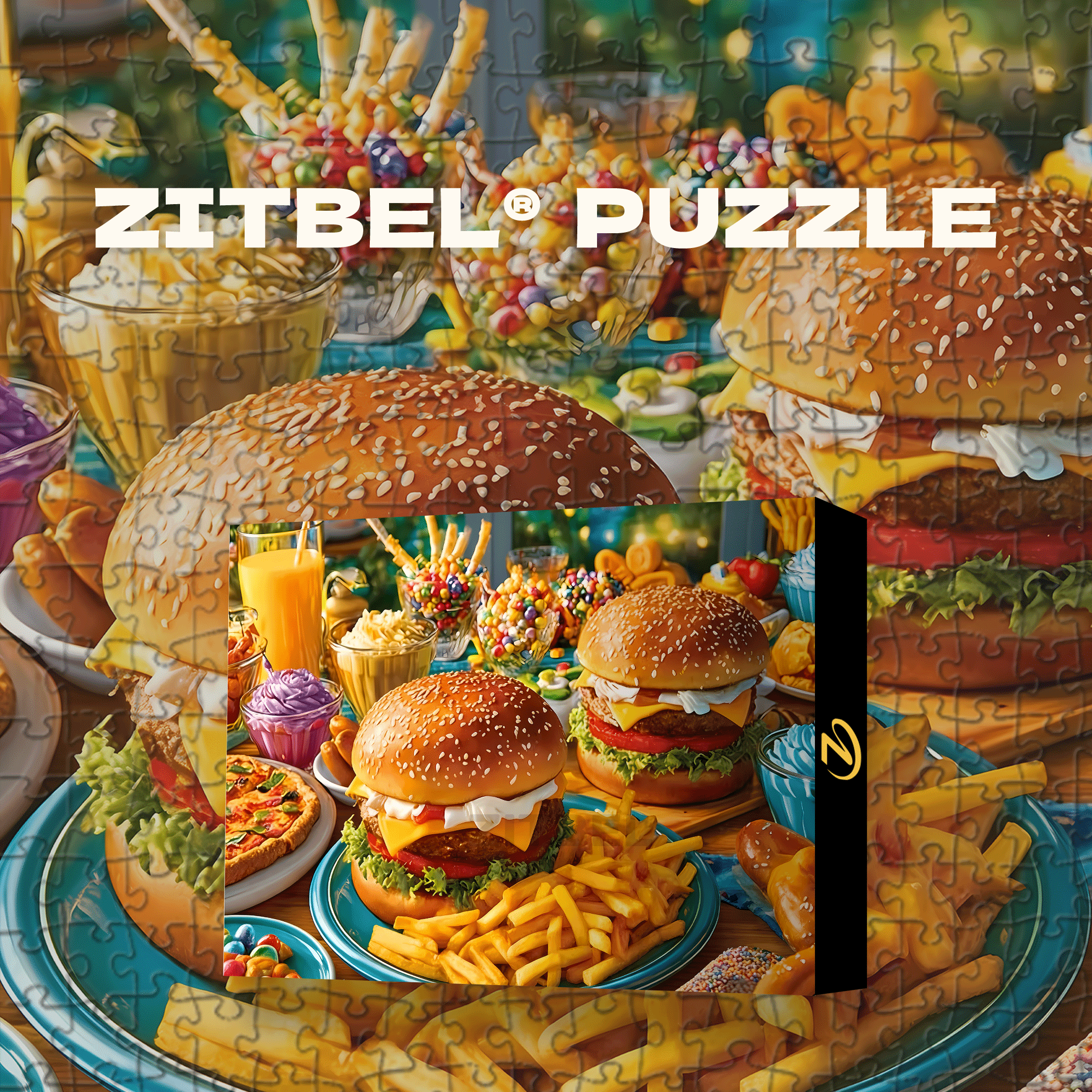 Burger & Fries 500pcs/1000pcs Jigsaw Puzzle, Scratch-Resistant, Interactive Family Game & Brain-Boosting DIY Decor, Perfect for Halloween, Christmas & New Year Gifts, Family Puzzle Game