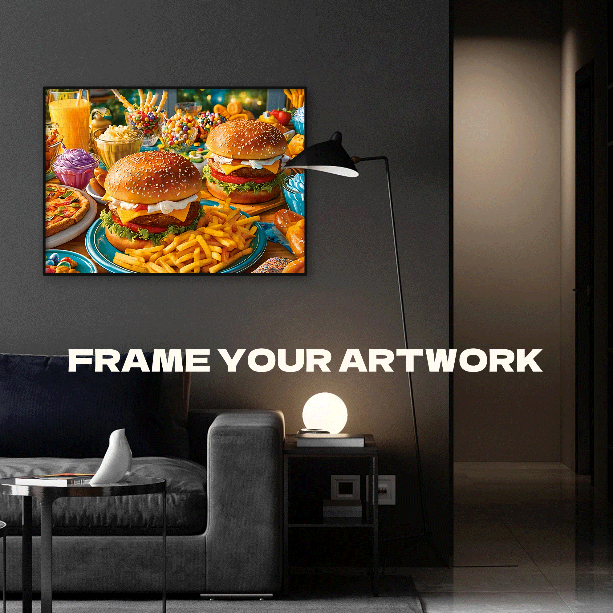 Burger & Fries 500pcs/1000pcs Jigsaw Puzzle, Scratch-Resistant, Interactive Family Game & Brain-Boosting DIY Decor, Perfect for Halloween, Christmas & New Year Gifts, Family Puzzle Game