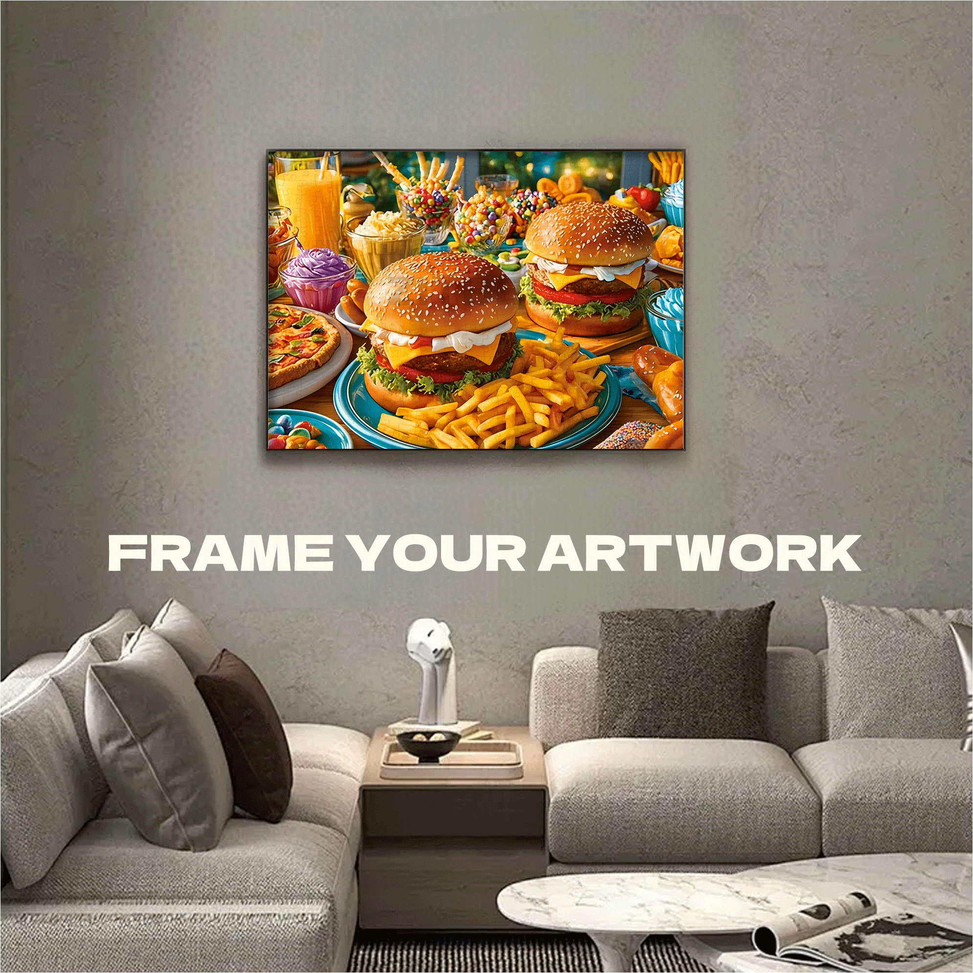 Burger & Fries 500pcs/1000pcs Jigsaw Puzzle, Scratch-Resistant, Interactive Family Game & Brain-Boosting DIY Decor, Perfect for Halloween, Christmas & New Year Gifts, Family Puzzle Game