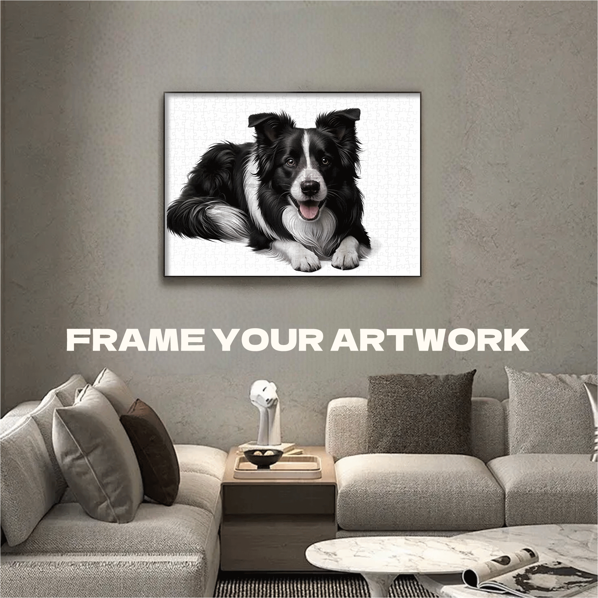 Cute Black and White Puppy 500pcs/1000pcs Jigsaw Puzzle, Scratch-Resistant, Interactive Family Game & Brain-Boosting DIY Decor, Perfect for Halloween, Christmas & New Year Gifts, Family Puzzle Game