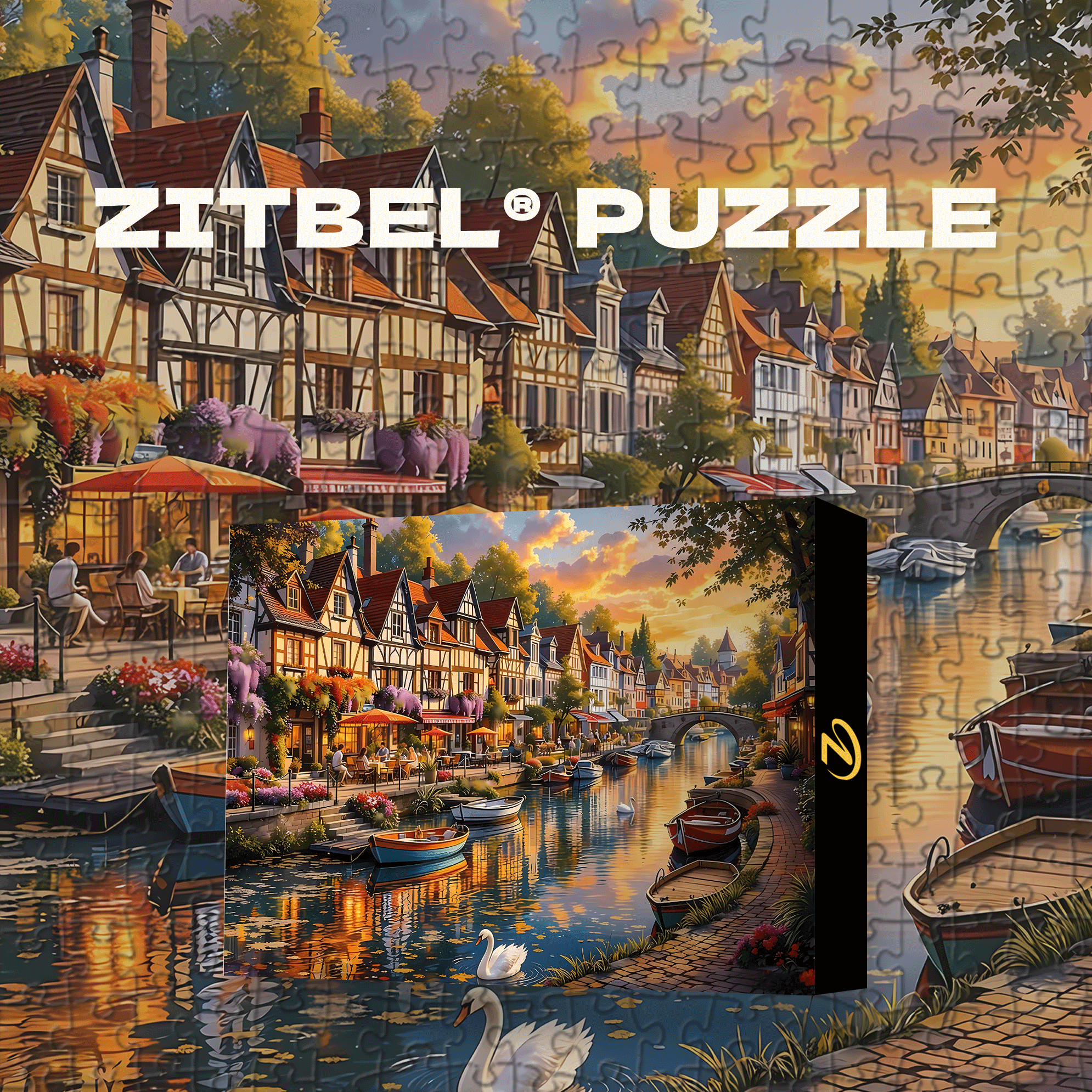 European Canal Town At Sunset 500pcs/1000pcs Jigsaw Puzzle, Scratch-Resistant, Interactive Family Game & Brain-Boosting DIY Decor, Perfect for Halloween, Christmas & New Year Gifts, Family Puzzle Game