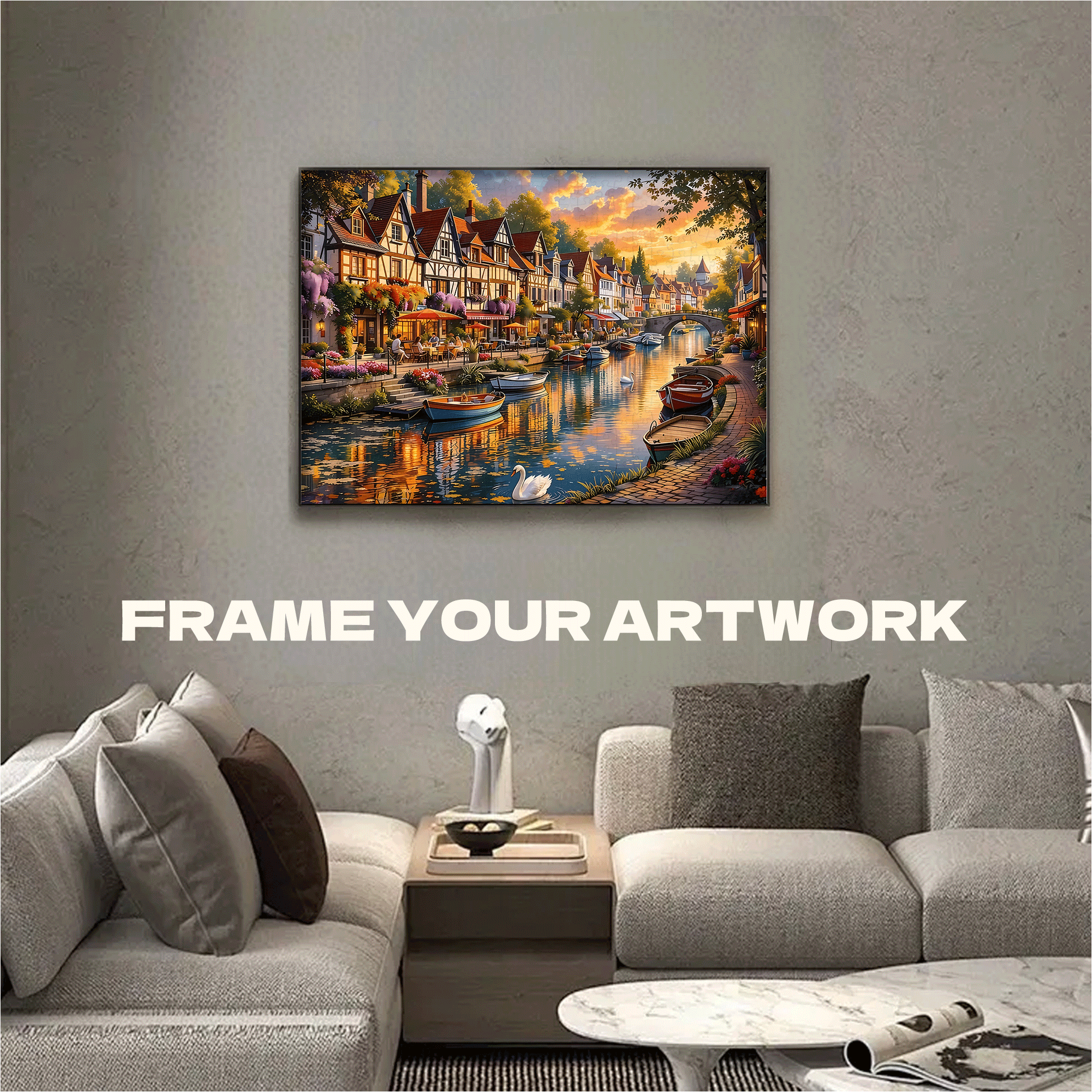 European Canal Town At Sunset 500pcs/1000pcs Jigsaw Puzzle, Scratch-Resistant, Interactive Family Game & Brain-Boosting DIY Decor, Perfect for Halloween, Christmas & New Year Gifts, Family Puzzle Game