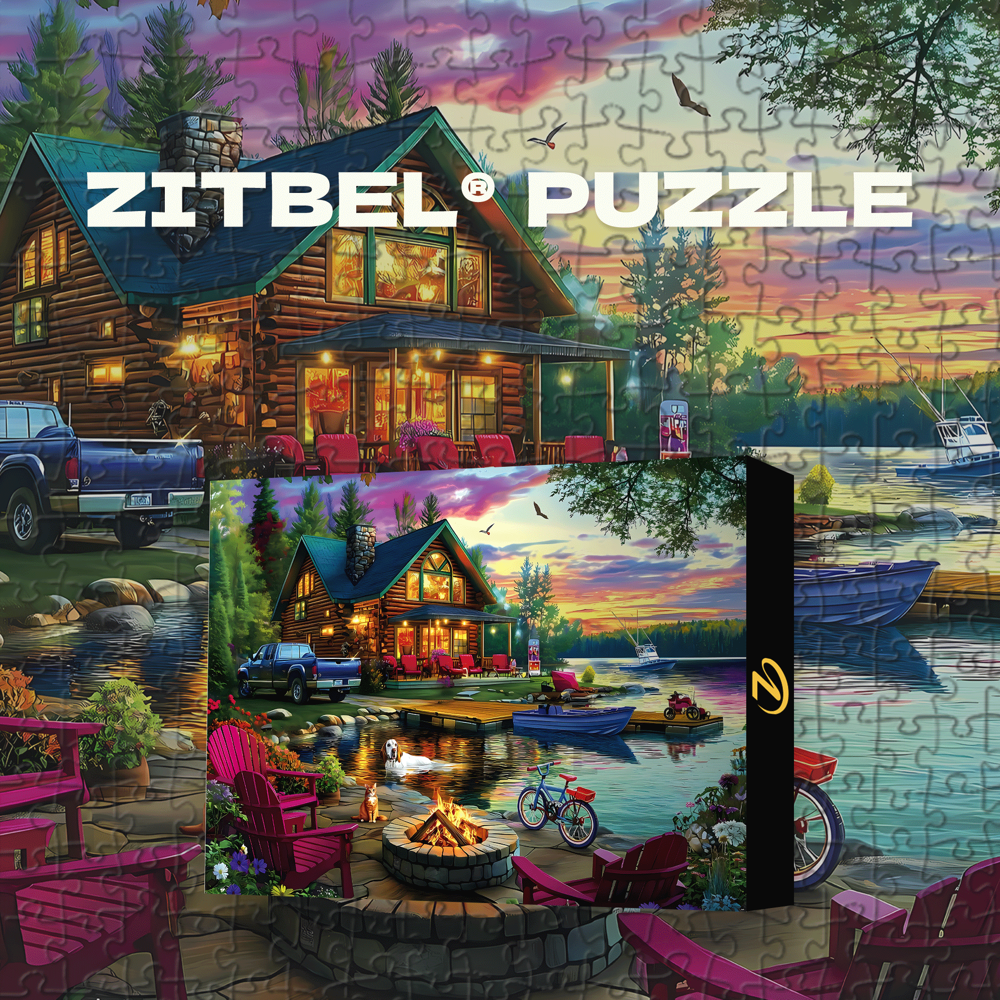 Fire Pit & Dock Lake Landscape 500pcs/1000pcs Jigsaw Puzzle, Scratch-Resistant, Interactive Family Game & Brain-Boosting DIY Decor, Perfect for Halloween, Christmas & New Year Gifts, Family Puzzle Game