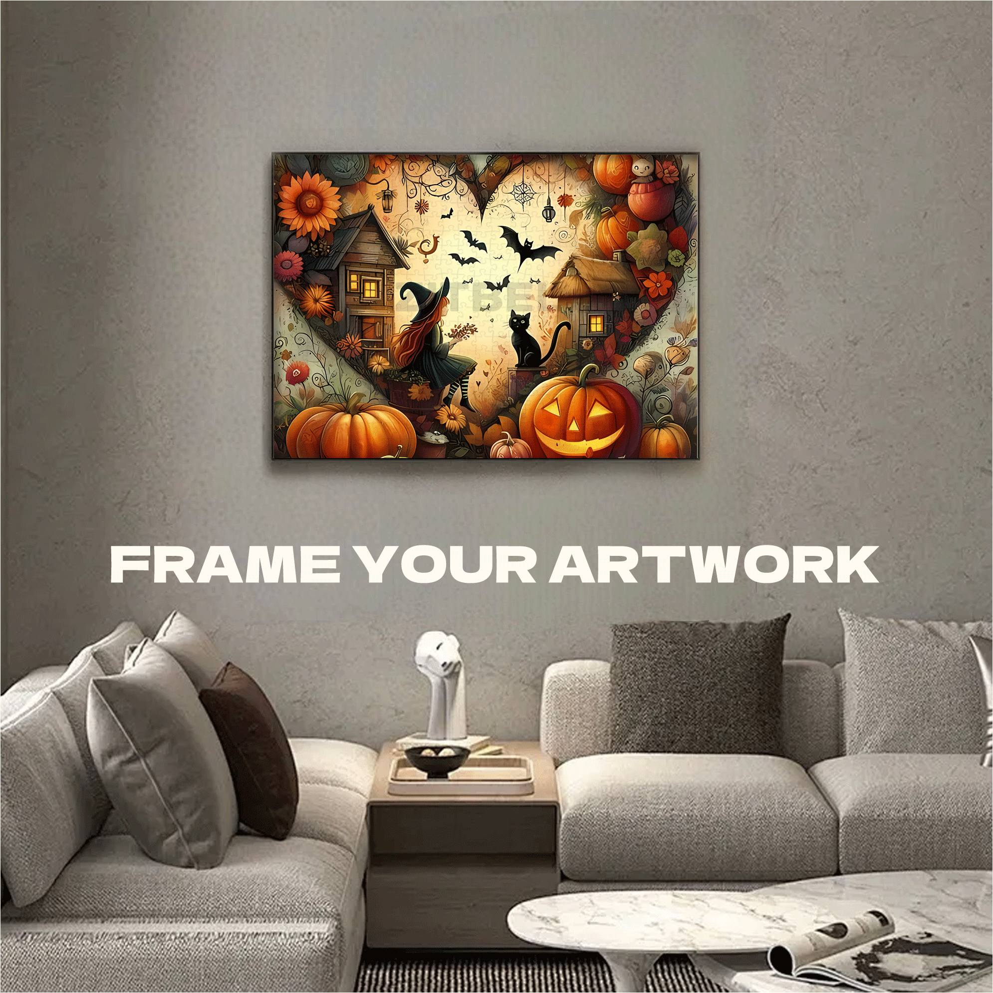 Halloween Witch Heart 500pcs/1000pcs Jigsaw Puzzle, Scratch-Resistant, Interactive Family Game & Brain-Boosting DIY Decor, Perfect for Halloween, Christmas & New Year Gifts, Family Puzzle Game