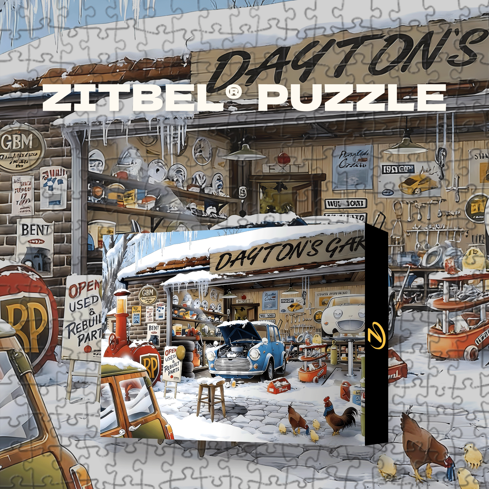 Happy Car Repair Shop 500pcs/1000pcs Jigsaw Puzzle, Scratch-Resistant, Interactive Family Game & Brain-Boosting DIY Decor, Perfect for Halloween, Christmas & New Year Gifts, Family Puzzle Game