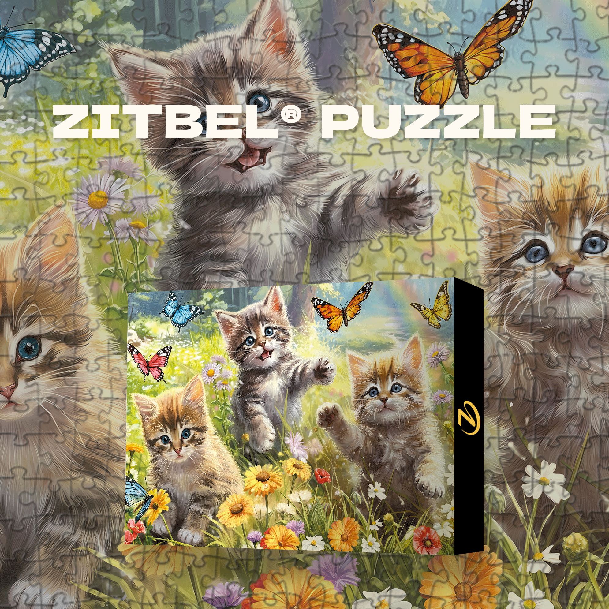 Kittens in The Meadow 500pcs/1000pcs Jigsaw Puzzle, Scratch-Resistant, Interactive Family Game & Brain-Boosting DIY Decor, Perfect for Halloween, Christmas & New Year Gifts, Family Puzzle Game