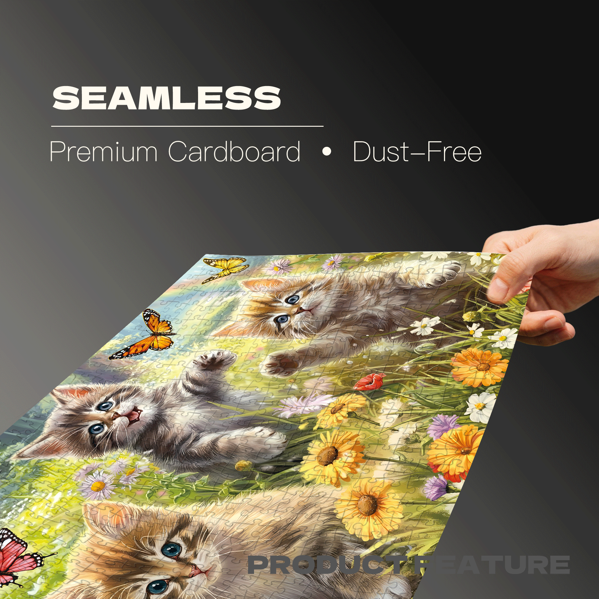 Kittens in The Meadow 500pcs/1000pcs Jigsaw Puzzle, Scratch-Resistant, Interactive Family Game & Brain-Boosting DIY Decor, Perfect for Halloween, Christmas & New Year Gifts, Family Puzzle Game
