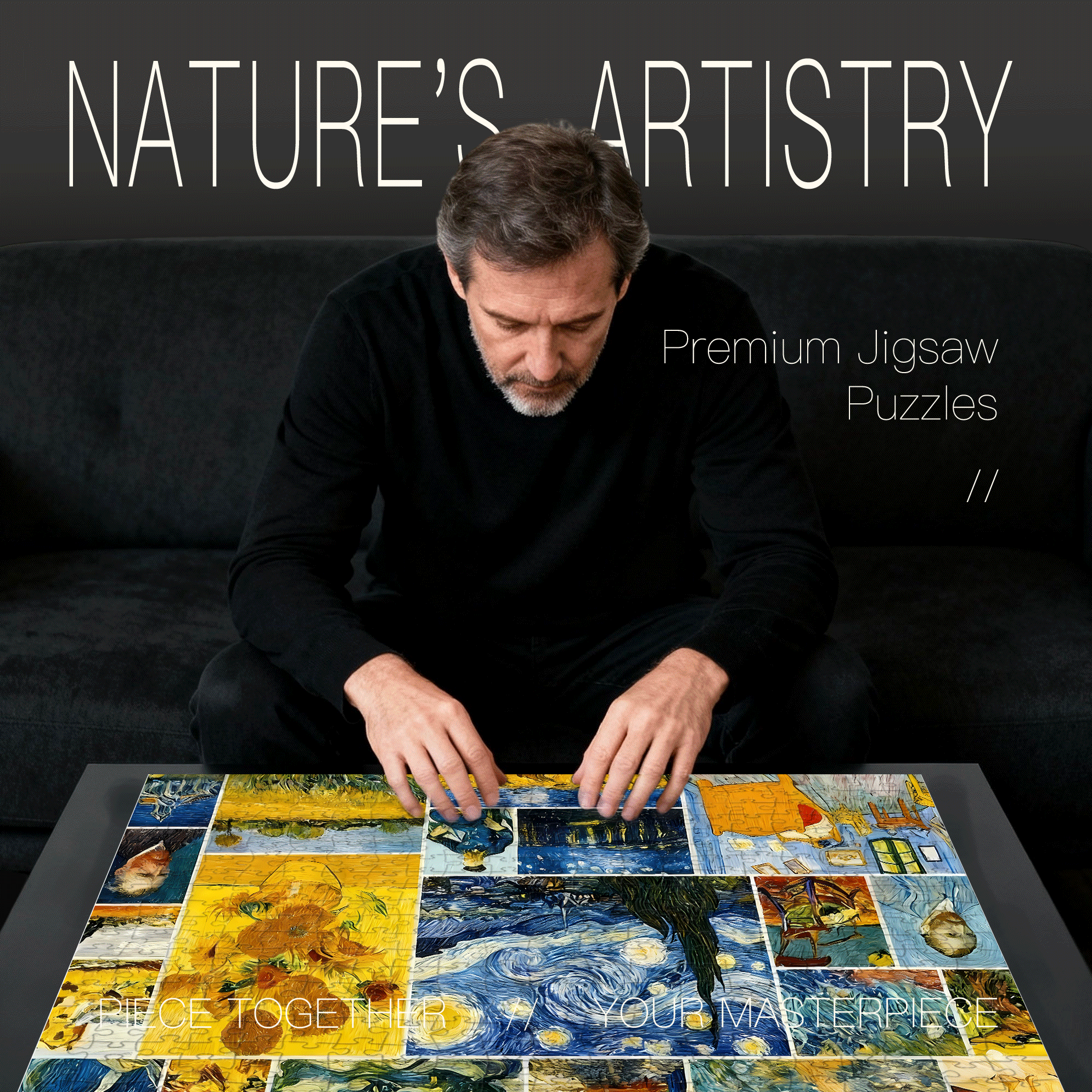 Van Gogh Starry Night & Famous Paintings 500pcs/1000pcs Jigsaw Puzzle, Scratch-Resistant, Interactive Family Game & Brain-Boosting DIY Decor, Perfect for Halloween, Christmas & New Year Gifts, Family Puzzle Game