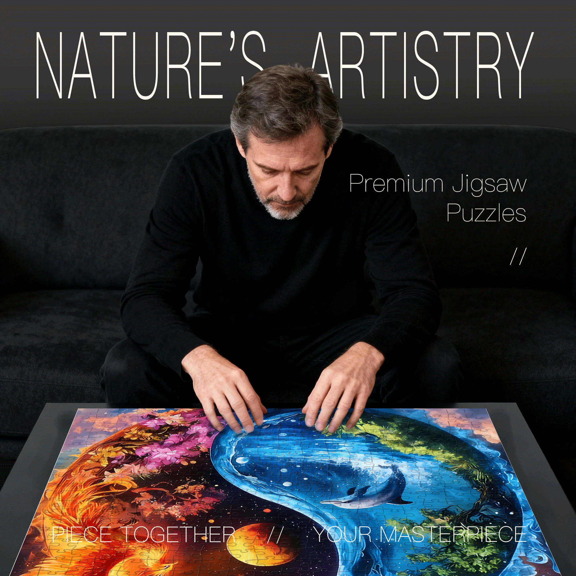 Water And Fire 500pcs/1000pcs Jigsaw Puzzle, Scratch-Resistant, Interactive Family Game & Brain-Boosting DIY Decor, Perfect for Halloween, Christmas & New Year Gifts, Family Puzzle Game