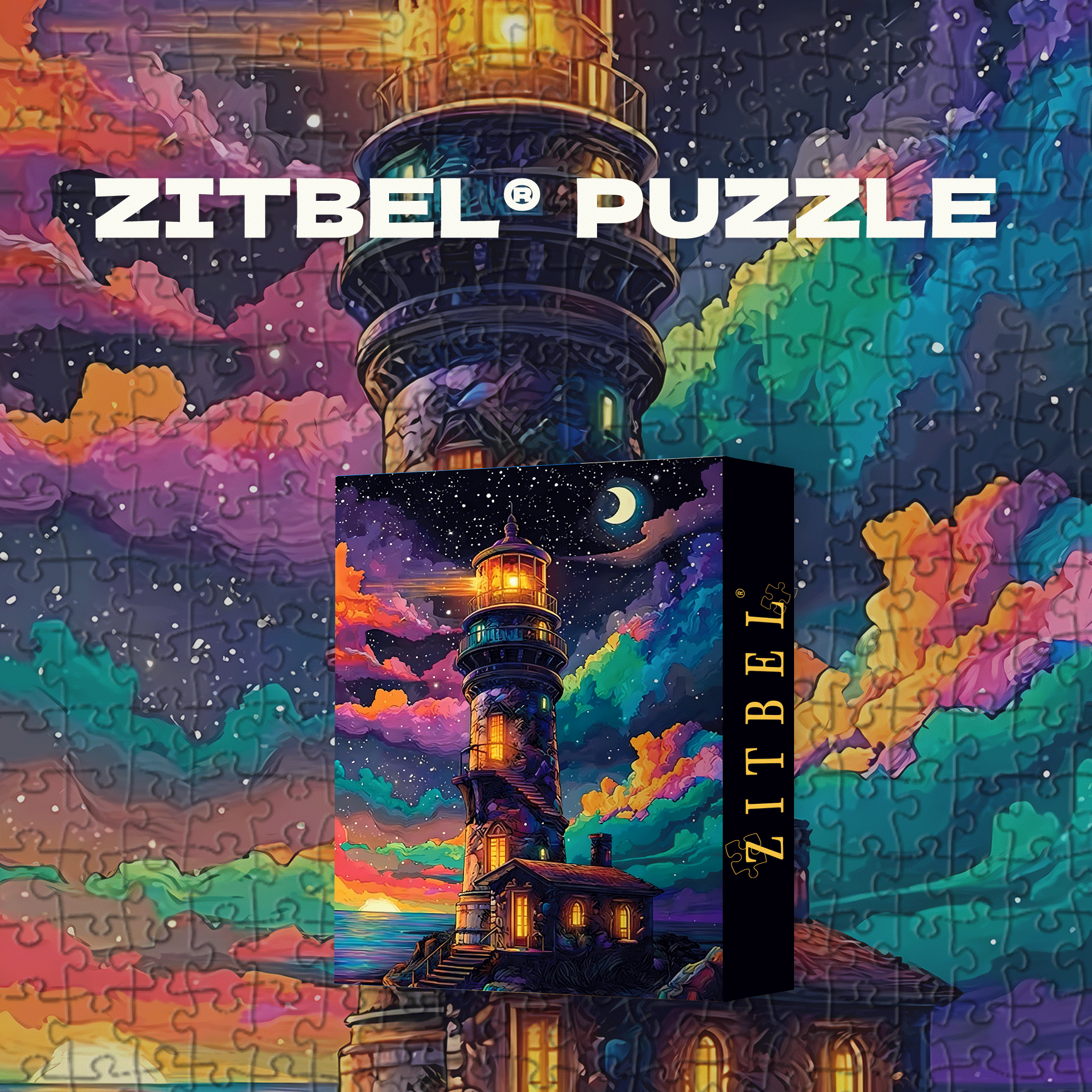 A Colorful Lighthouse Night Sea 500pcs/1000pcs Jigsaw Puzzle, Scratch-Resistant, Interactive Family Game & Brain-Boosting DIY Decor, Perfect for Halloween, Christmas & New Year Gifts, Family Puzzle Game