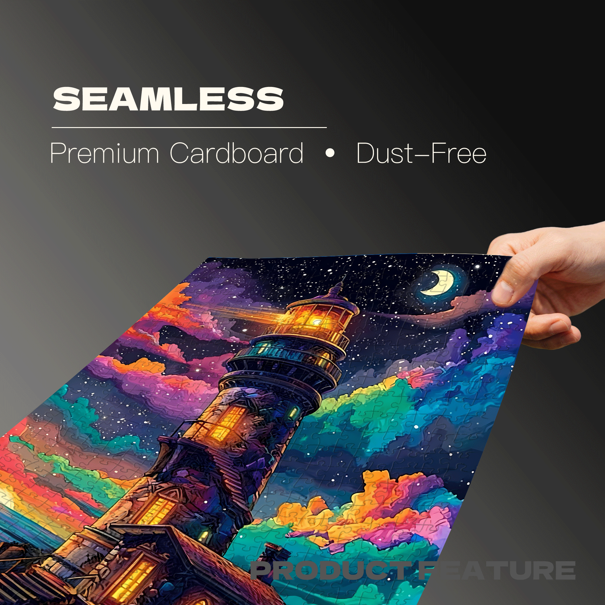 A Colorful Lighthouse Night Sea 500pcs/1000pcs Jigsaw Puzzle, Scratch-Resistant, Interactive Family Game & Brain-Boosting DIY Decor, Perfect for Halloween, Christmas & New Year Gifts, Family Puzzle Game