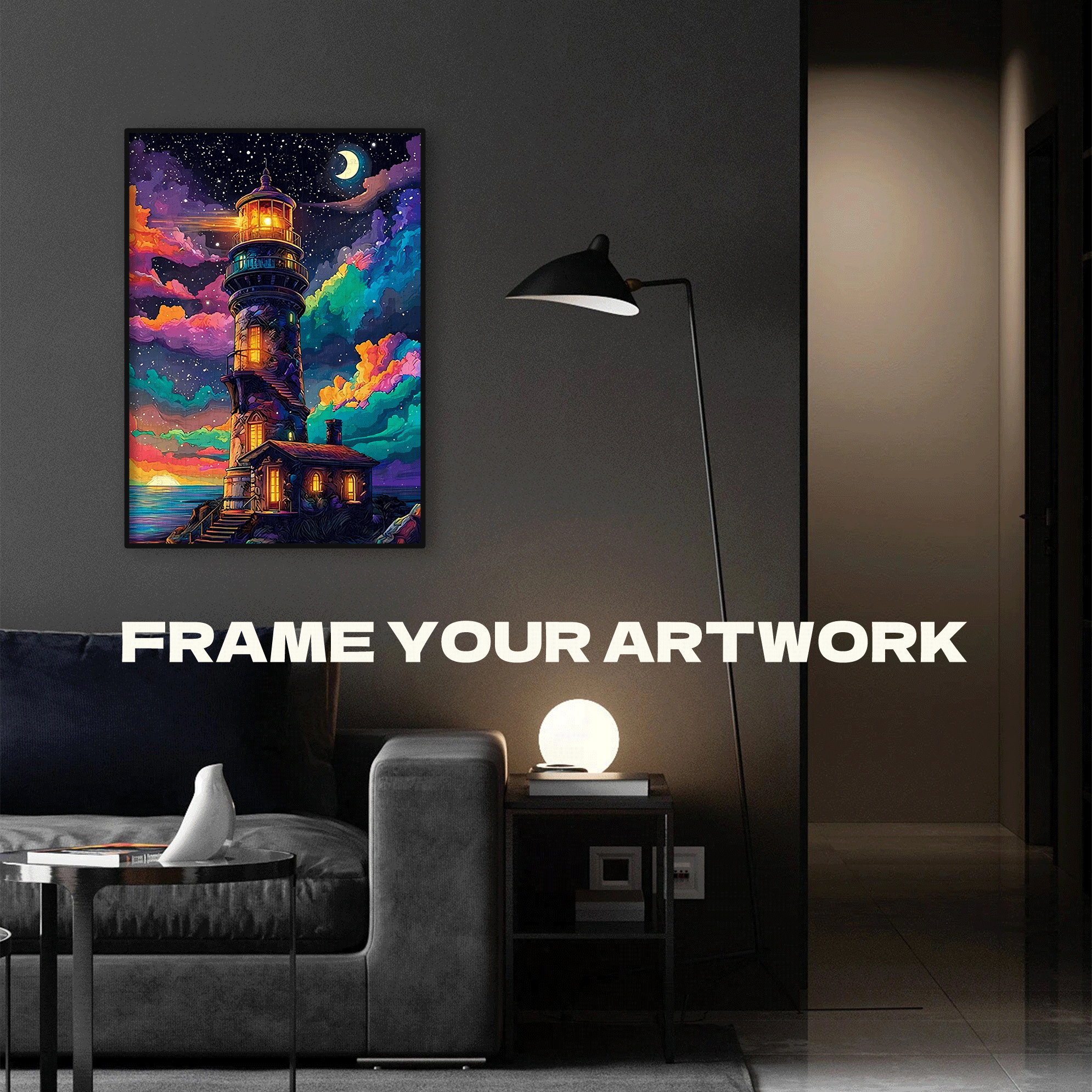 A Colorful Lighthouse Night Sea 500pcs/1000pcs Jigsaw Puzzle, Scratch-Resistant, Interactive Family Game & Brain-Boosting DIY Decor, Perfect for Halloween, Christmas & New Year Gifts, Family Puzzle Game