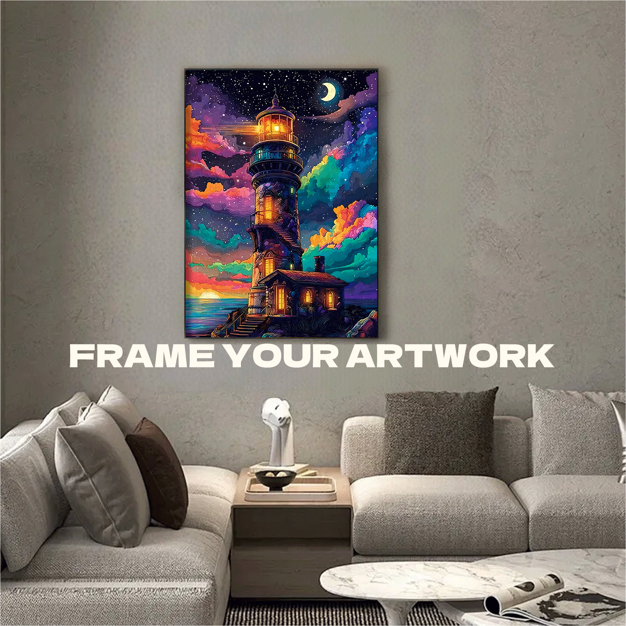 A Colorful Lighthouse Night Sea 500pcs/1000pcs Jigsaw Puzzle, Scratch-Resistant, Interactive Family Game & Brain-Boosting DIY Decor, Perfect for Halloween, Christmas & New Year Gifts, Family Puzzle Game