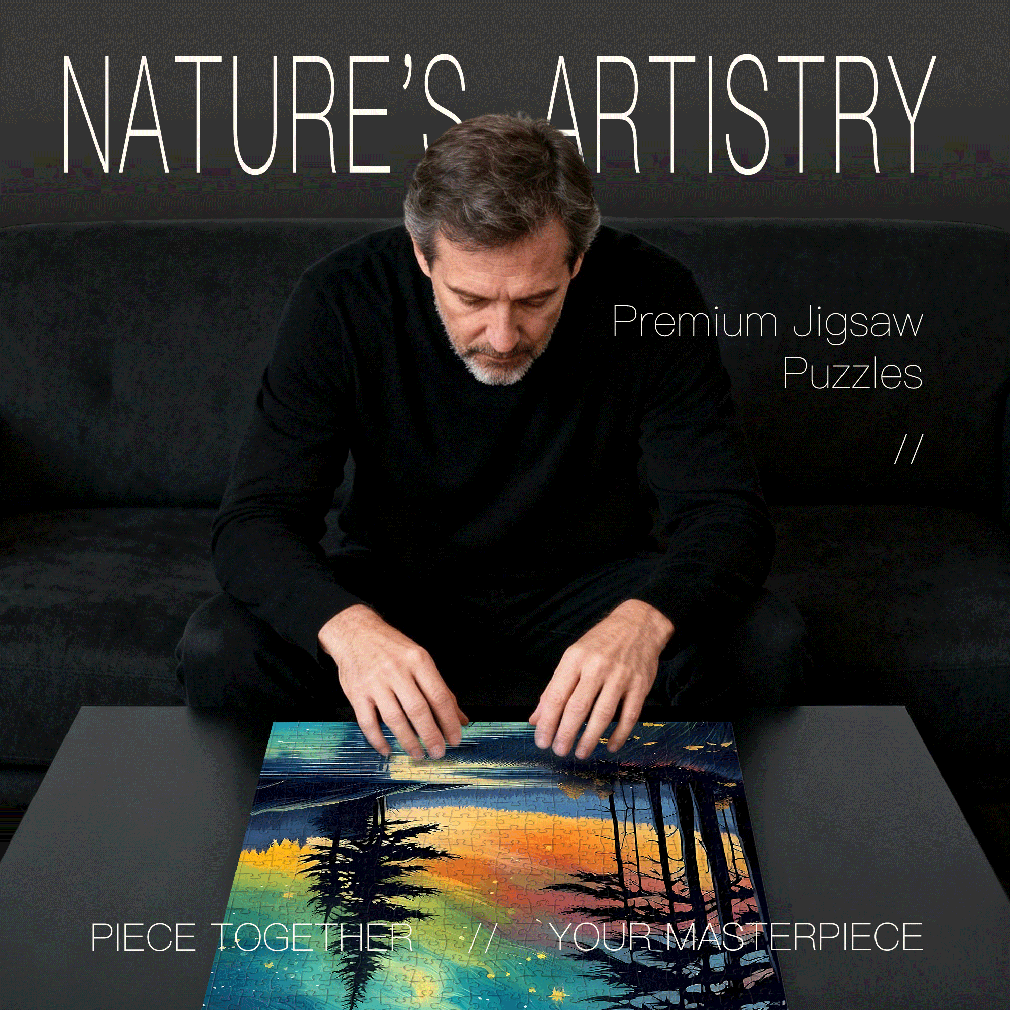 Aurora Borealis Nature Landscape 500pcs/1000pcs Jigsaw Puzzle, Scratch-Resistant, Interactive Family Game & Brain-Boosting DIY Decor, Perfect for Halloween, Christmas & New Year Gifts, Family Puzzle Game
