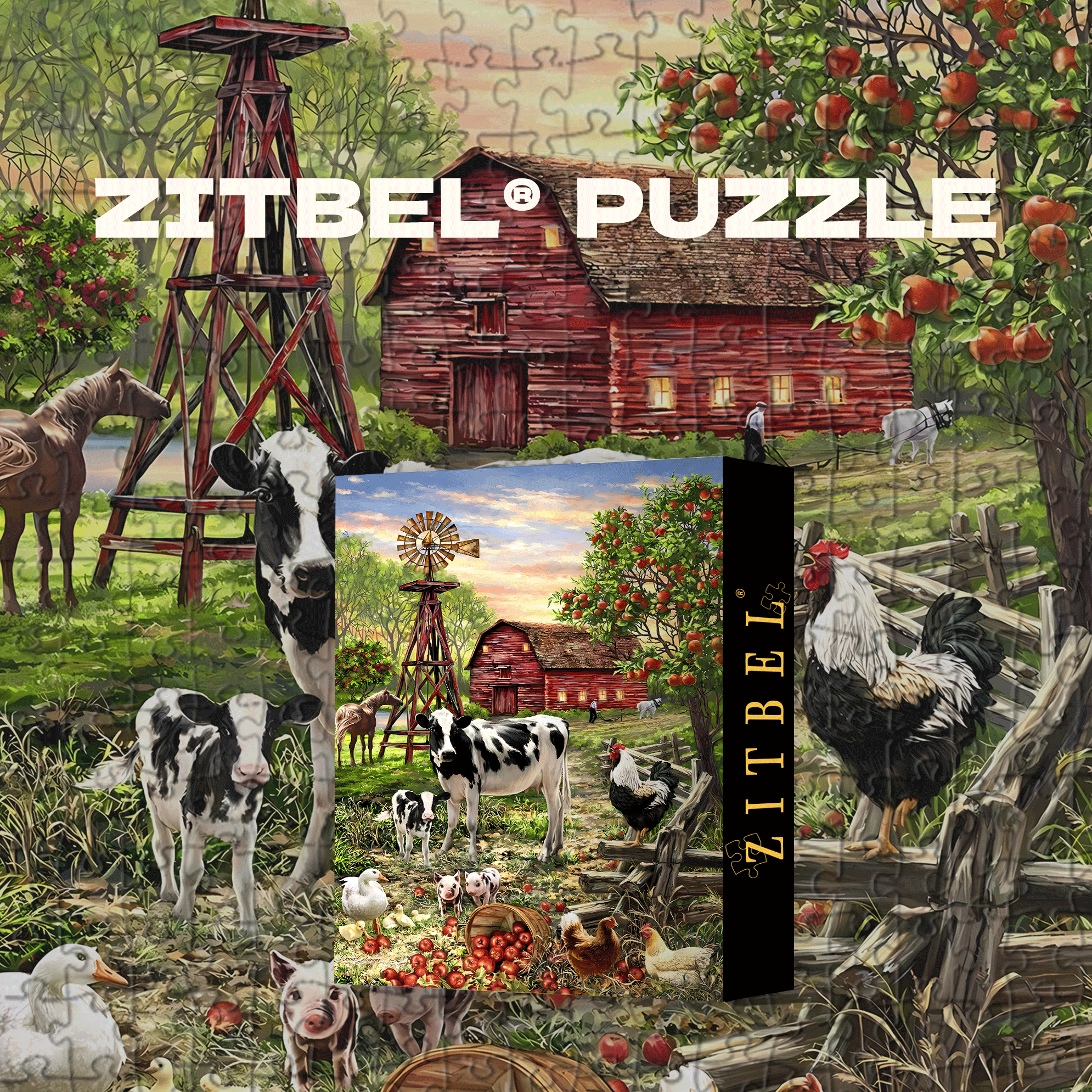 Barnyard Animals 500pcs/1000pcs Jigsaw Puzzle, Scratch-Resistant, Interactive Family Game & Brain-Boosting DIY Decor, Perfect for Halloween, Christmas & New Year Gifts, Family Puzzle Game