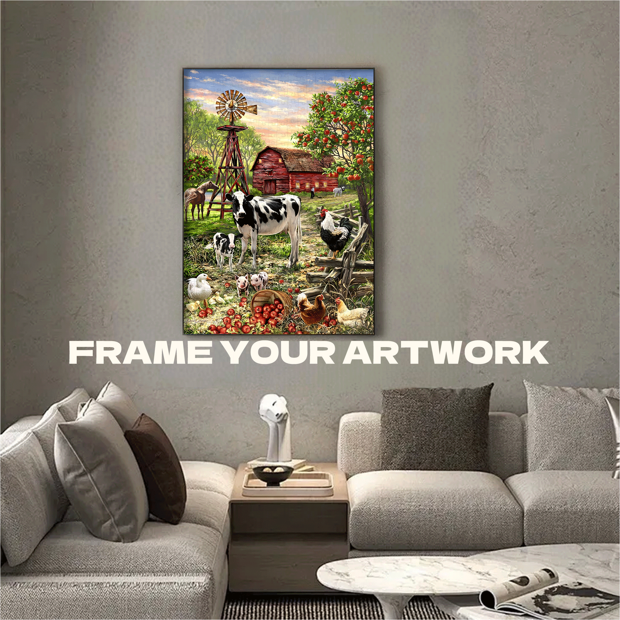 Barnyard Animals 500pcs/1000pcs Jigsaw Puzzle, Scratch-Resistant, Interactive Family Game & Brain-Boosting DIY Decor, Perfect for Halloween, Christmas & New Year Gifts, Family Puzzle Game
