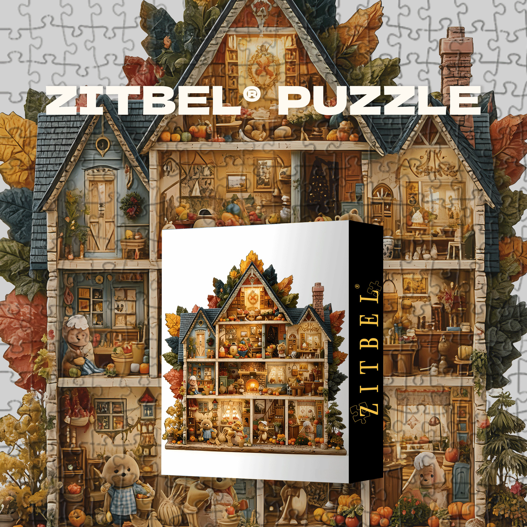 Bear House 500pcs/1000pcs Jigsaw Puzzle, Scratch-Resistant, Interactive Family Game & Brain-Boosting DIY Decor, Perfect for Halloween, Christmas & New Year Gifts, Family Puzzle Game