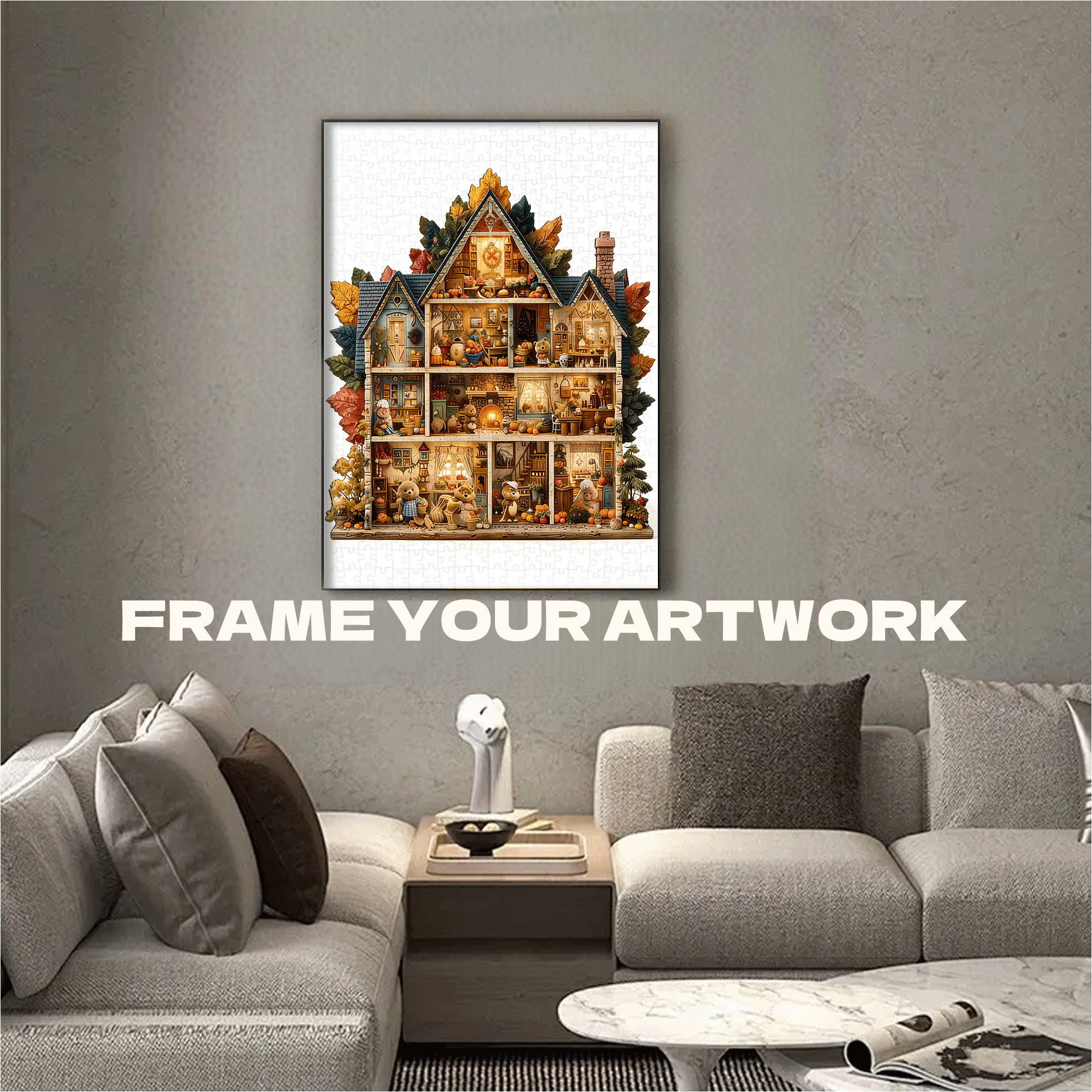 Bear House 500pcs/1000pcs Jigsaw Puzzle, Scratch-Resistant, Interactive Family Game & Brain-Boosting DIY Decor, Perfect for Halloween, Christmas & New Year Gifts, Family Puzzle Game