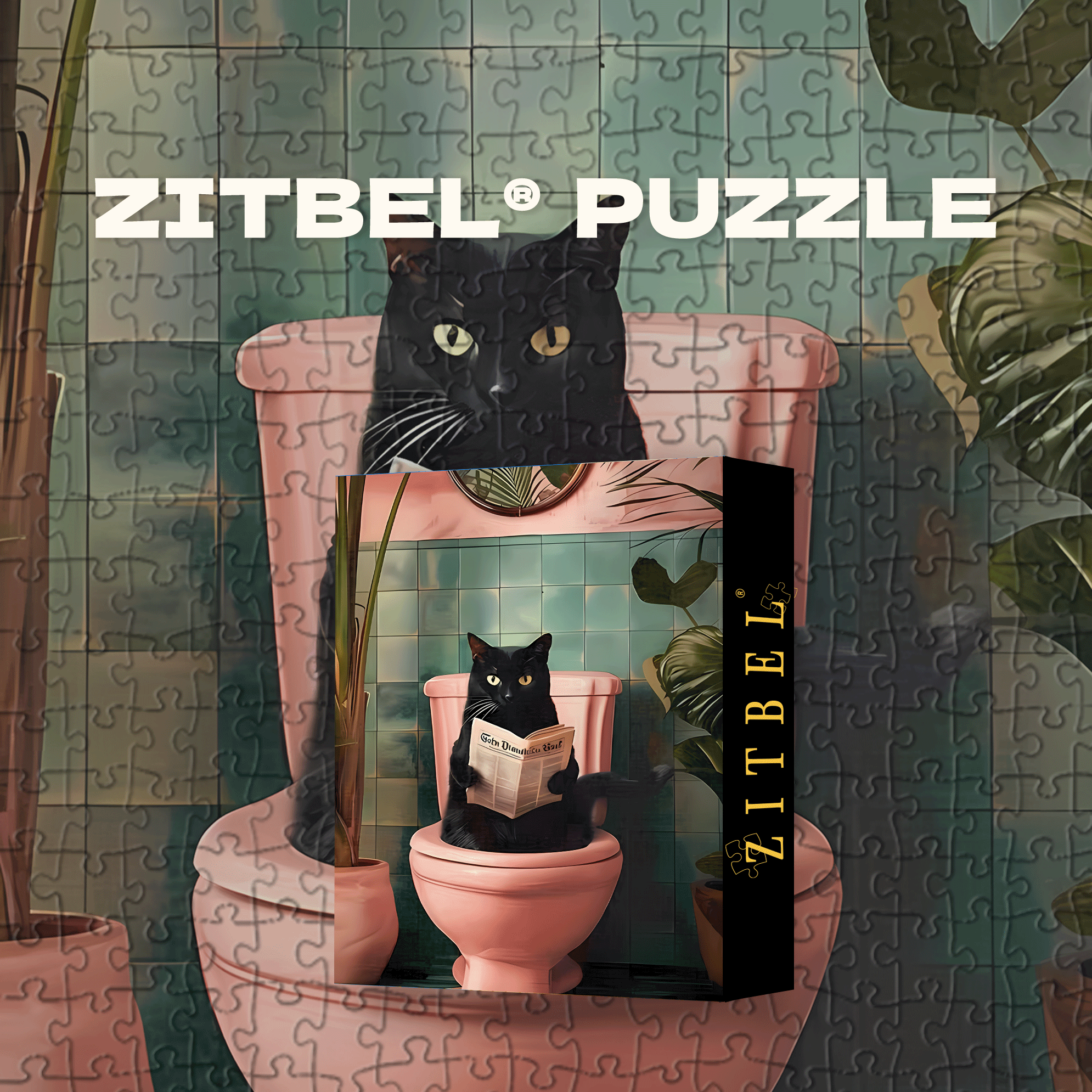 Black Cat Reading Newspaper 500pcs/1000pcs Jigsaw Puzzle, Scratch-Resistant, Interactive Family Game & Brain-Boosting DIY Decor, Perfect for Halloween, Christmas & New Year Gifts, Family Puzzle Game