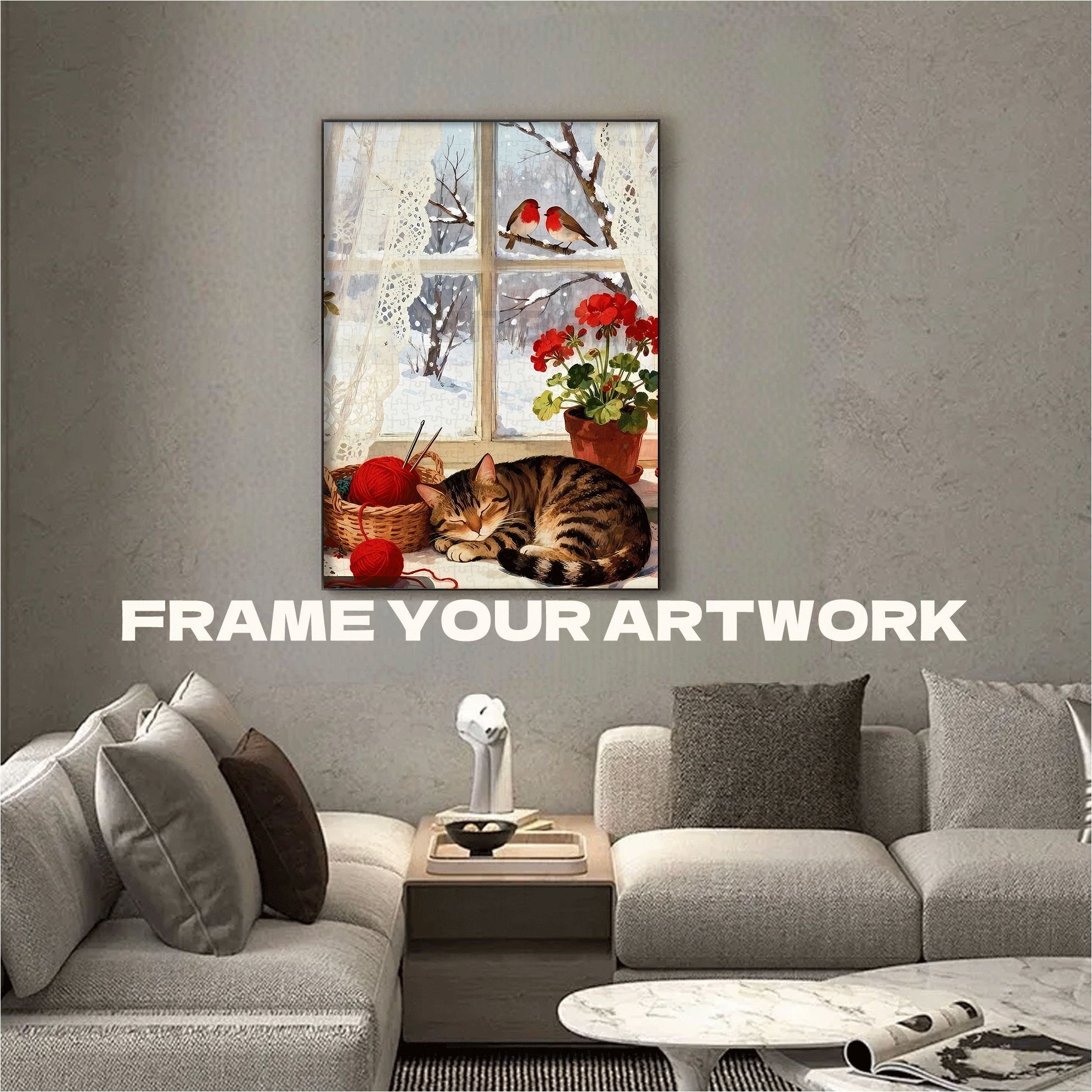 Cats Love Winter The Most 500pcs/1000pcs Jigsaw Puzzle, Scratch-Resistant, Interactive Family Game & Brain-Boosting DIY Decor, Perfect for Halloween, Christmas & New Year Gifts, Family Puzzle Game