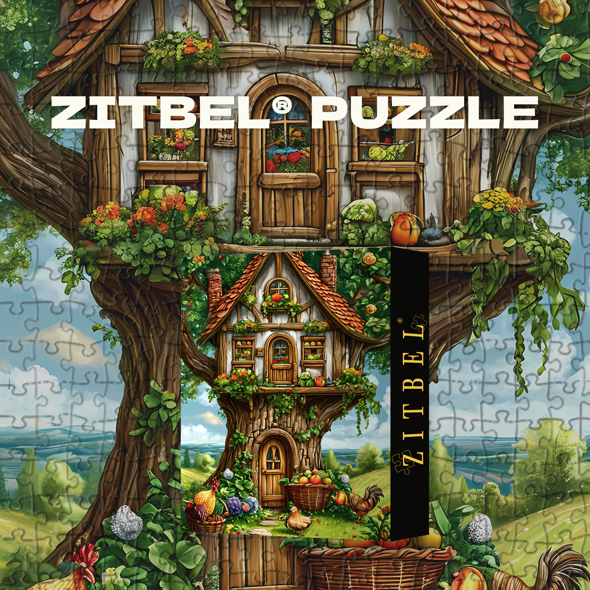 Chicken & Tree House 500pcs/1000pcs Jigsaw Puzzle, Scratch-Resistant, Interactive Family Game & Brain-Boosting DIY Decor, Perfect for Halloween, Christmas & New Year Gifts, Family Puzzle Game