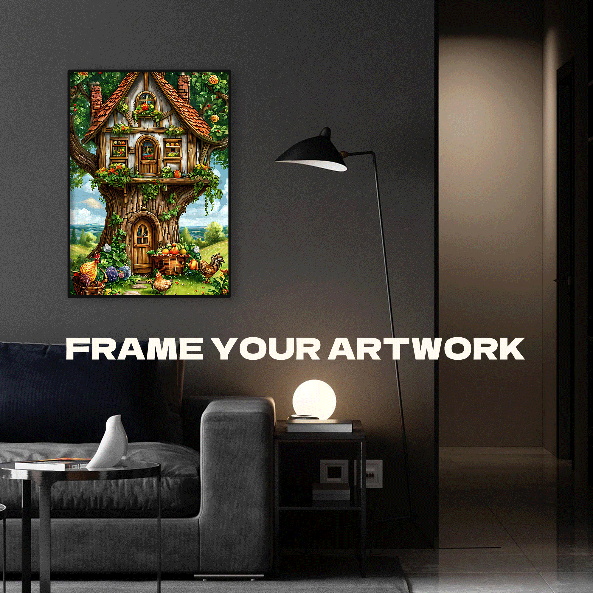 Chicken & Tree House 500pcs/1000pcs Jigsaw Puzzle, Scratch-Resistant, Interactive Family Game & Brain-Boosting DIY Decor, Perfect for Halloween, Christmas & New Year Gifts, Family Puzzle Game