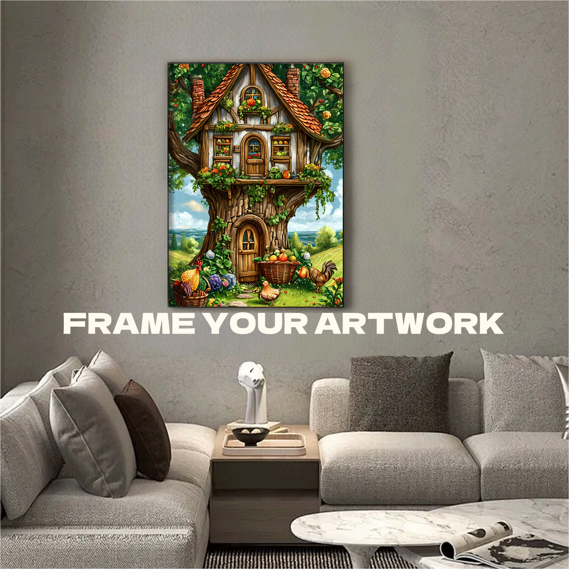 Chicken & Tree House 500pcs/1000pcs Jigsaw Puzzle, Scratch-Resistant, Interactive Family Game & Brain-Boosting DIY Decor, Perfect for Halloween, Christmas & New Year Gifts, Family Puzzle Game