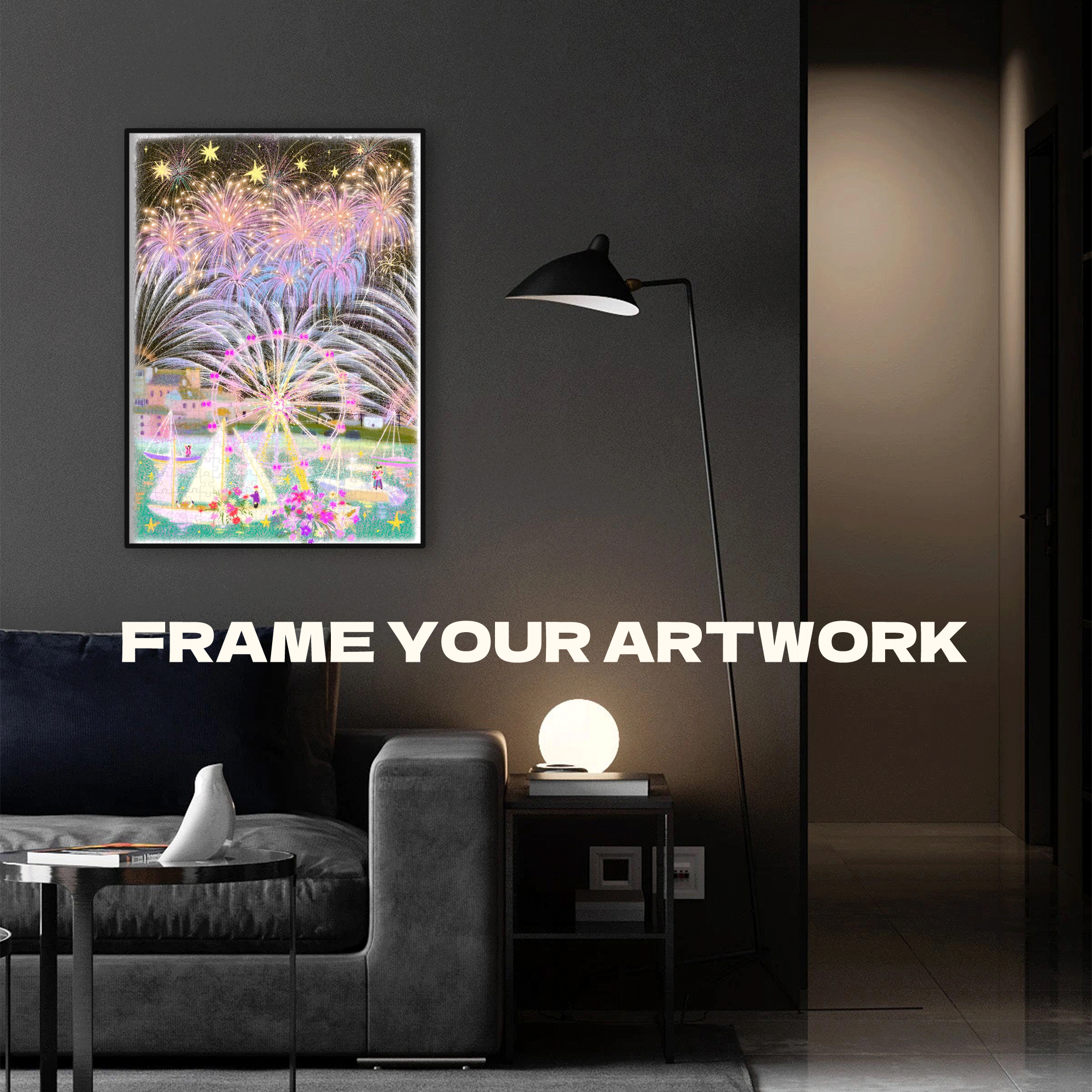 Fireworks Illuminate The Night 500pcs/1000pcs Jigsaw Puzzle, Scratch-Resistant, Interactive Family Game & Brain-Boosting DIY Decor, Perfect for Halloween, Christmas & New Year Gifts, Family Puzzle Game