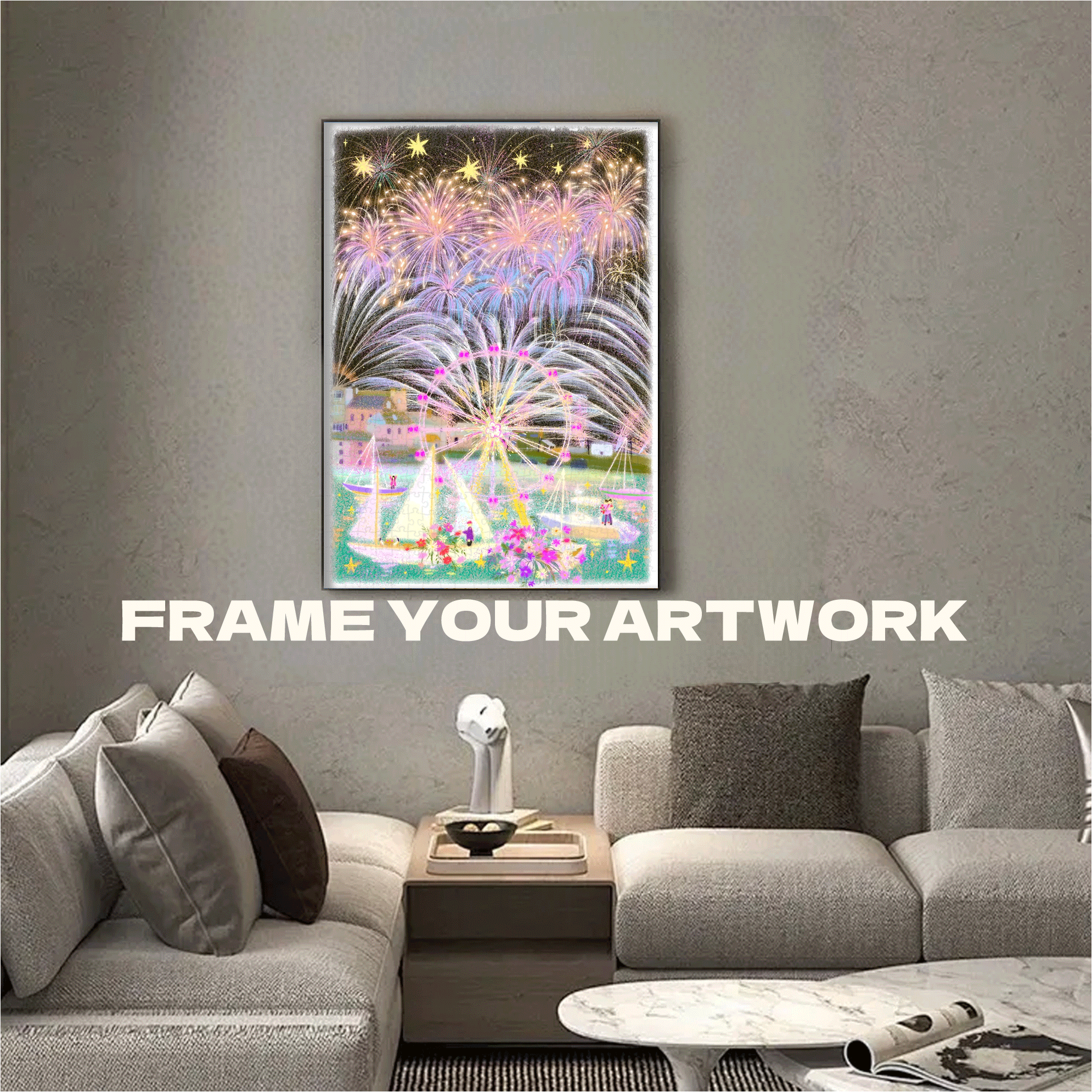 Fireworks Illuminate The Night 500pcs/1000pcs Jigsaw Puzzle, Scratch-Resistant, Interactive Family Game & Brain-Boosting DIY Decor, Perfect for Halloween, Christmas & New Year Gifts, Family Puzzle Game