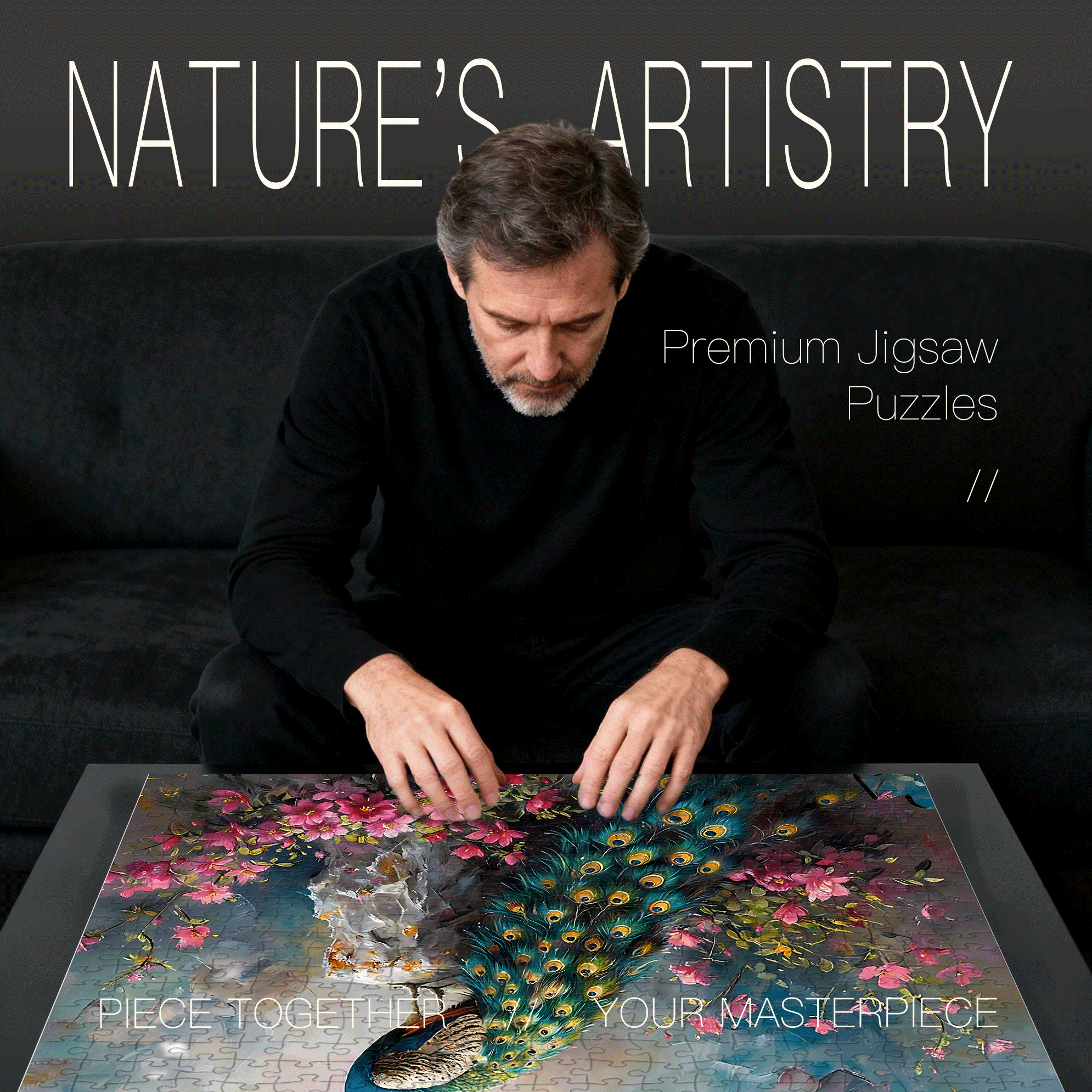 A Floral Peacock 500pcs/1000pcs Jigsaw Puzzle, Scratch-Resistant, Interactive Family Game & Brain-Boosting DIY Decor, Perfect for Halloween, Christmas & New Year Gifts, Family Puzzle Game