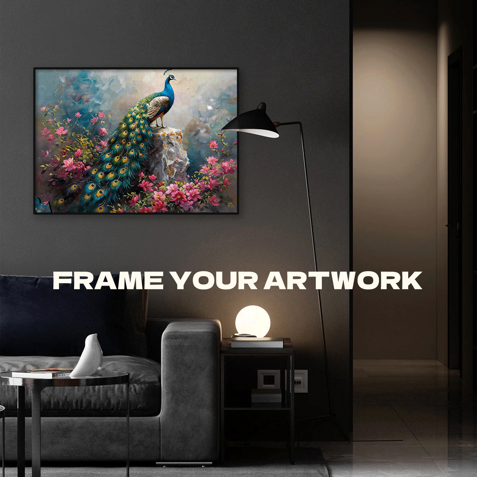 A Floral Peacock 500pcs/1000pcs Jigsaw Puzzle, Scratch-Resistant, Interactive Family Game & Brain-Boosting DIY Decor, Perfect for Halloween, Christmas & New Year Gifts, Family Puzzle Game
