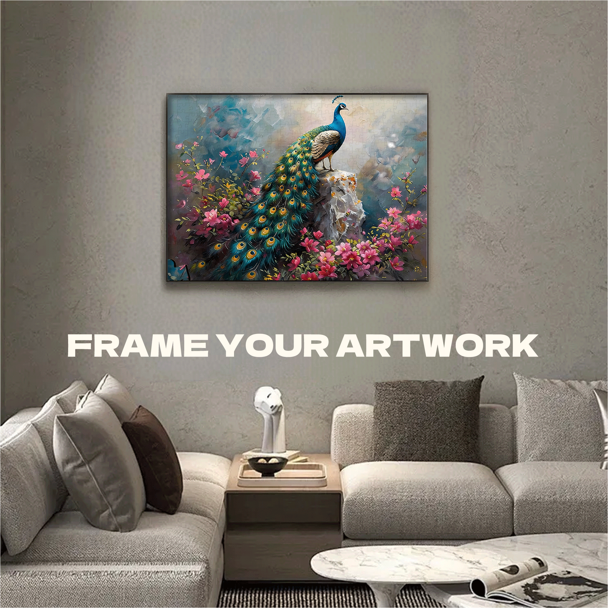 A Floral Peacock 500pcs/1000pcs Jigsaw Puzzle, Scratch-Resistant, Interactive Family Game & Brain-Boosting DIY Decor, Perfect for Halloween, Christmas & New Year Gifts, Family Puzzle Game