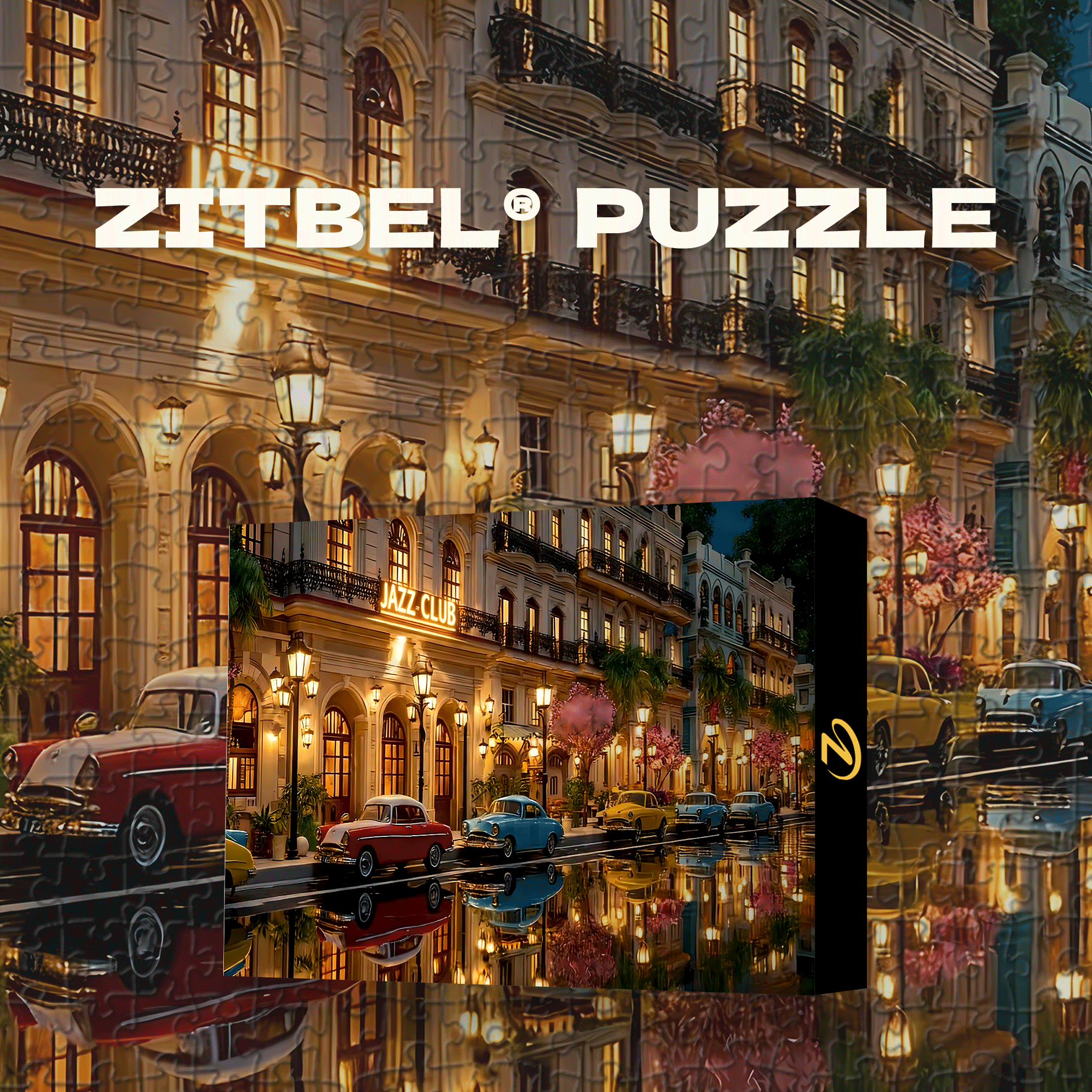A Hotel Entrance and Taxi at Night 500pcs/1000pcs Jigsaw Puzzle, Scratch-Resistant, Interactive Family Game & Brain-Boosting DIY Decor, Perfect for Halloween, Christmas & New Year Gifts, Family Puzzle Game
