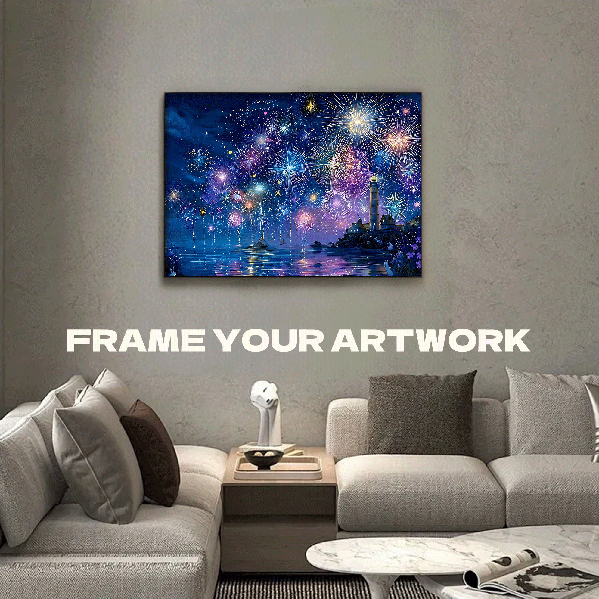 A Lighthouse Fireworks 500pcs/1000pcs Jigsaw Puzzle, Scratch-Resistant, Interactive Family Game & Brain-Boosting DIY Decor, Perfect for Halloween, Christmas & New Year Gifts, Family Puzzle Game