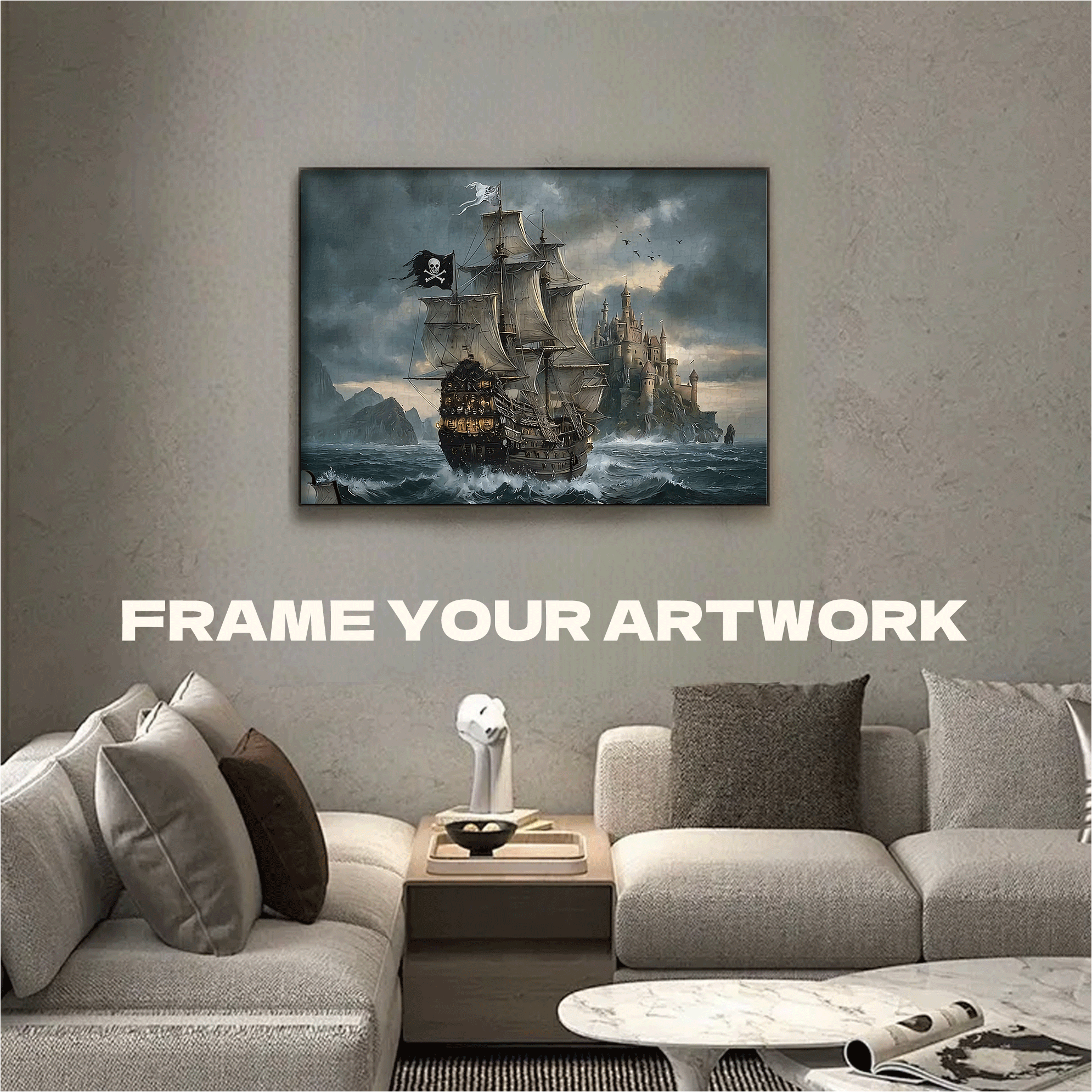A Pirate Sailing Ship 500pcs/1000pcs Jigsaw Puzzle, Scratch-Resistant, Interactive Family Game & Brain-Boosting DIY Decor, Perfect for Halloween, Christmas & New Year Gifts, Family Puzzle Game