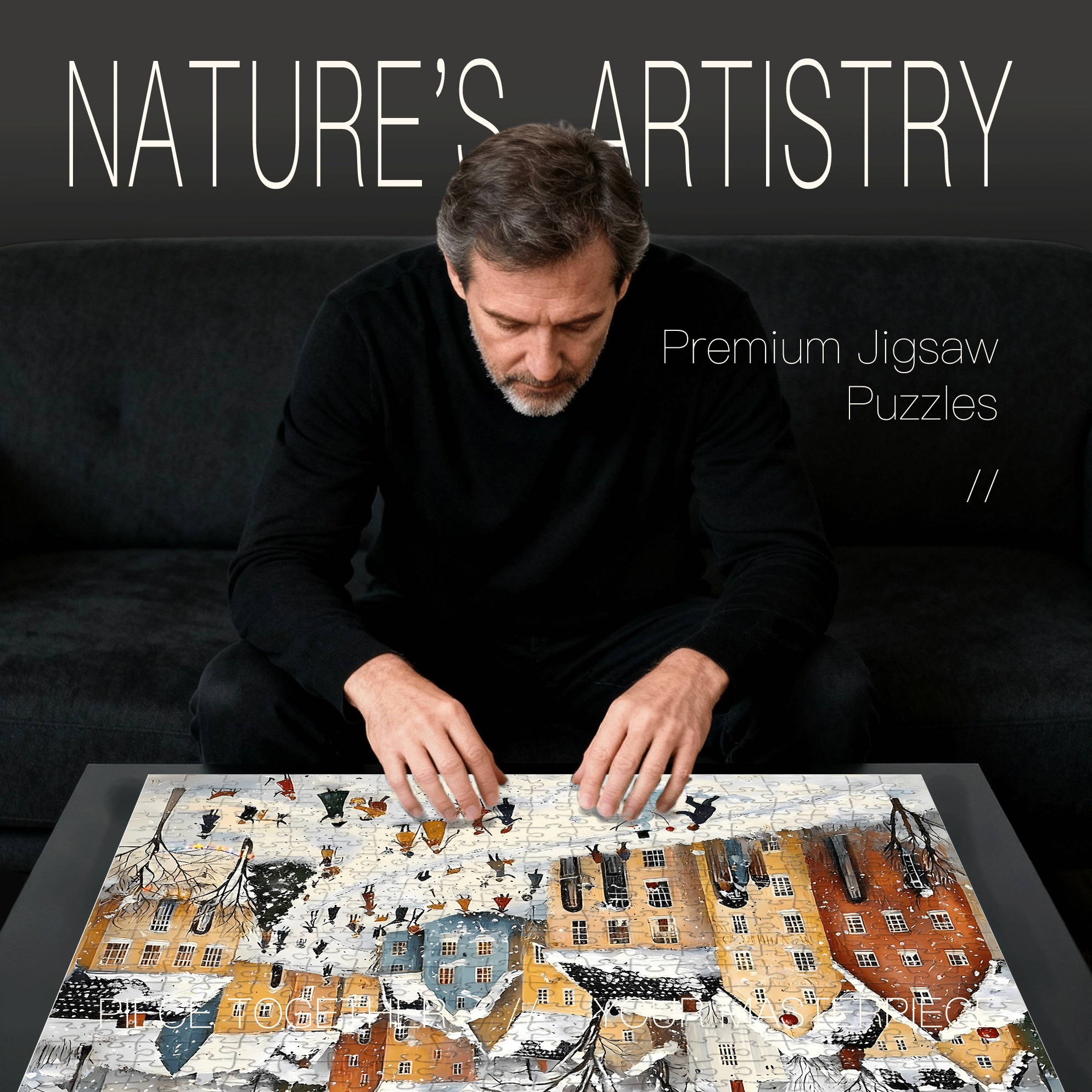 A Winter Carnival In A Snow-covered Town 500pcs/1000pcs Jigsaw Puzzle, Scratch-Resistant, Interactive Family Game & Brain-Boosting DIY Decor, Perfect for Halloween, Christmas & New Year Gifts, Family Puzzle Game