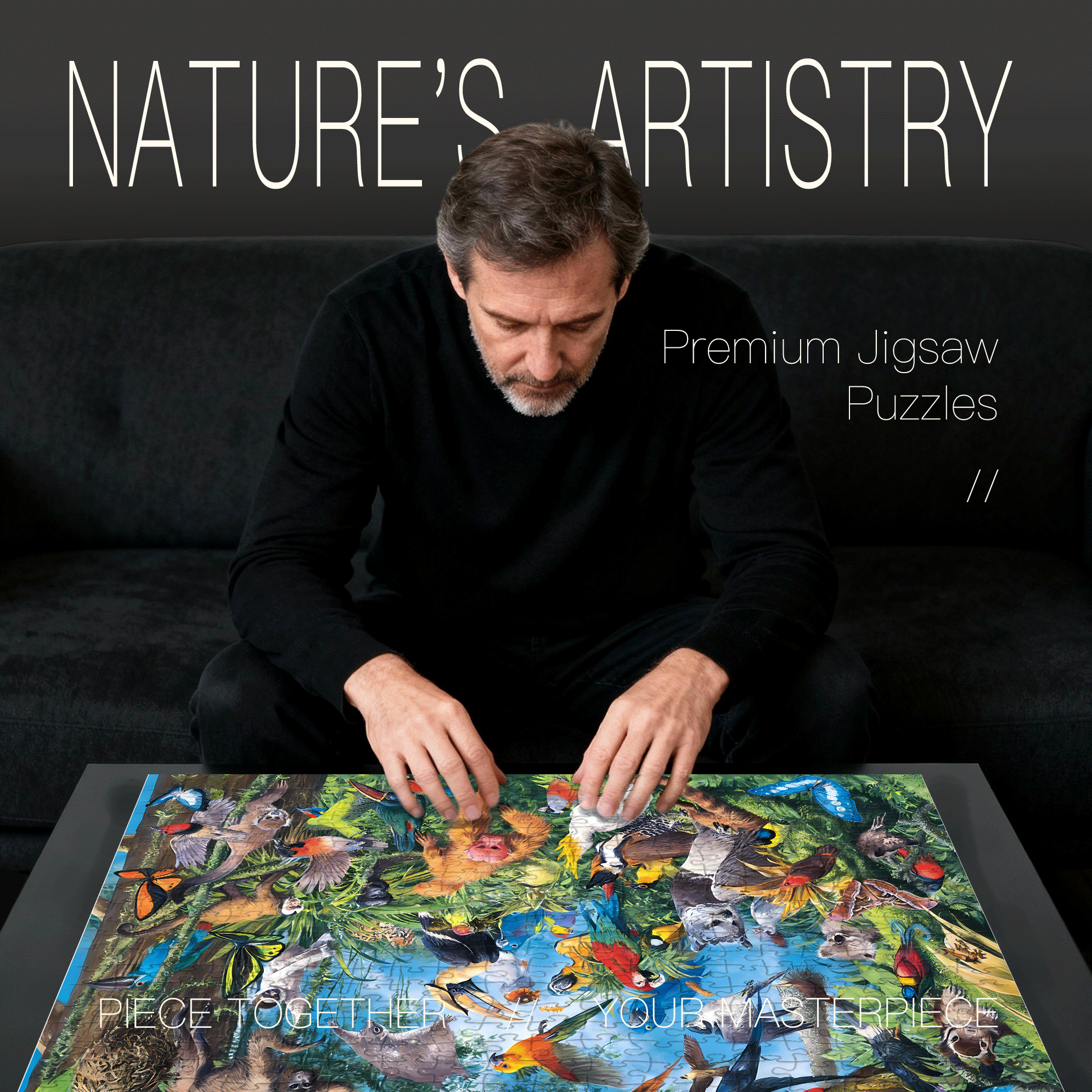 Rainforest Wildlife Assembly 500pcs/1000pcs Jigsaw Puzzle, Scratch-Resistant, Interactive Family Game & Brain-Boosting DIY Decor, Perfect for Halloween, Christmas & New Year Gifts, Family Puzzle Game