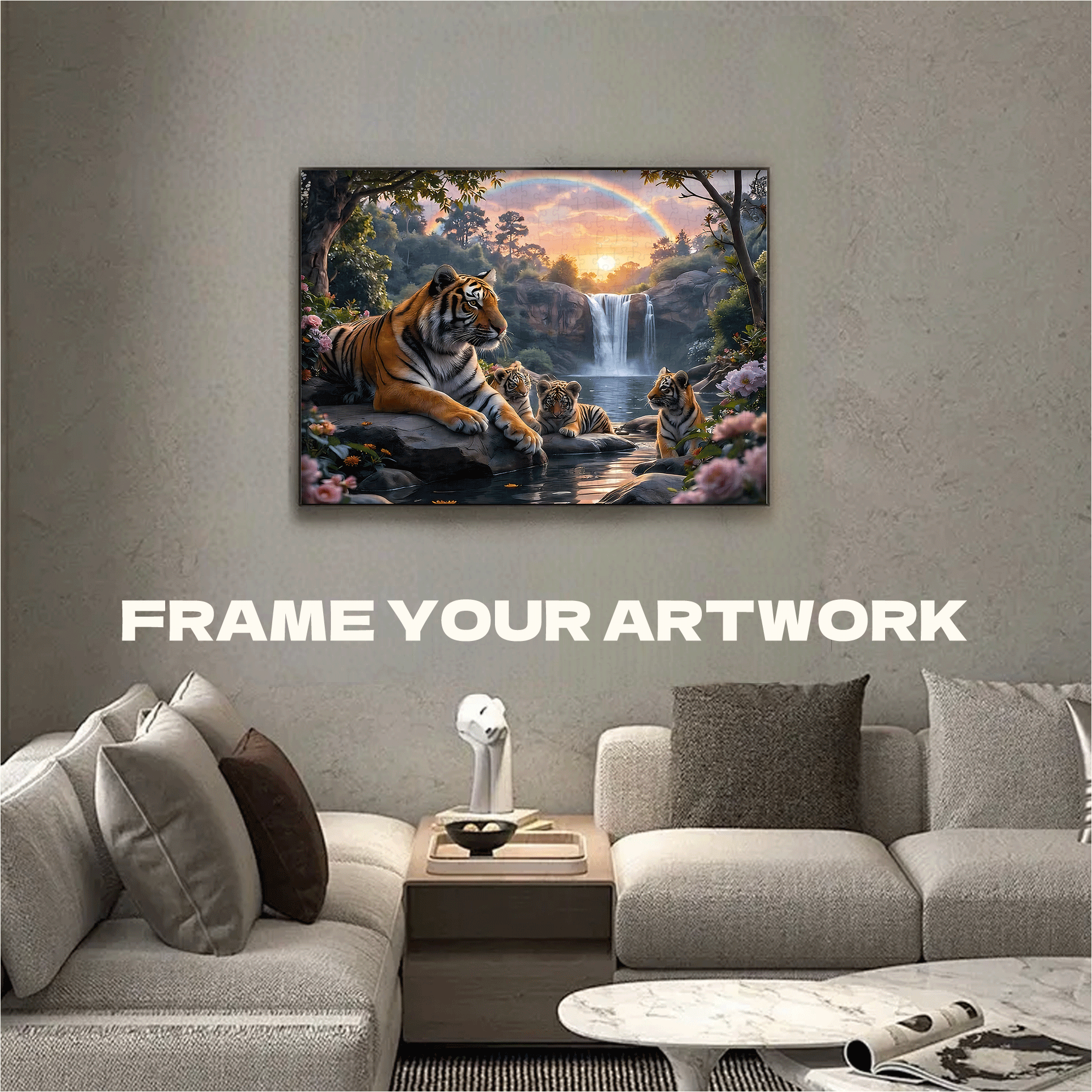 Tiger Paradise 500pcs/1000pcs Jigsaw Puzzle, Scratch-Resistant, Interactive Family Game & Brain-Boosting DIY Decor, Perfect for Halloween, Christmas & New Year Gifts, Family Puzzle Game