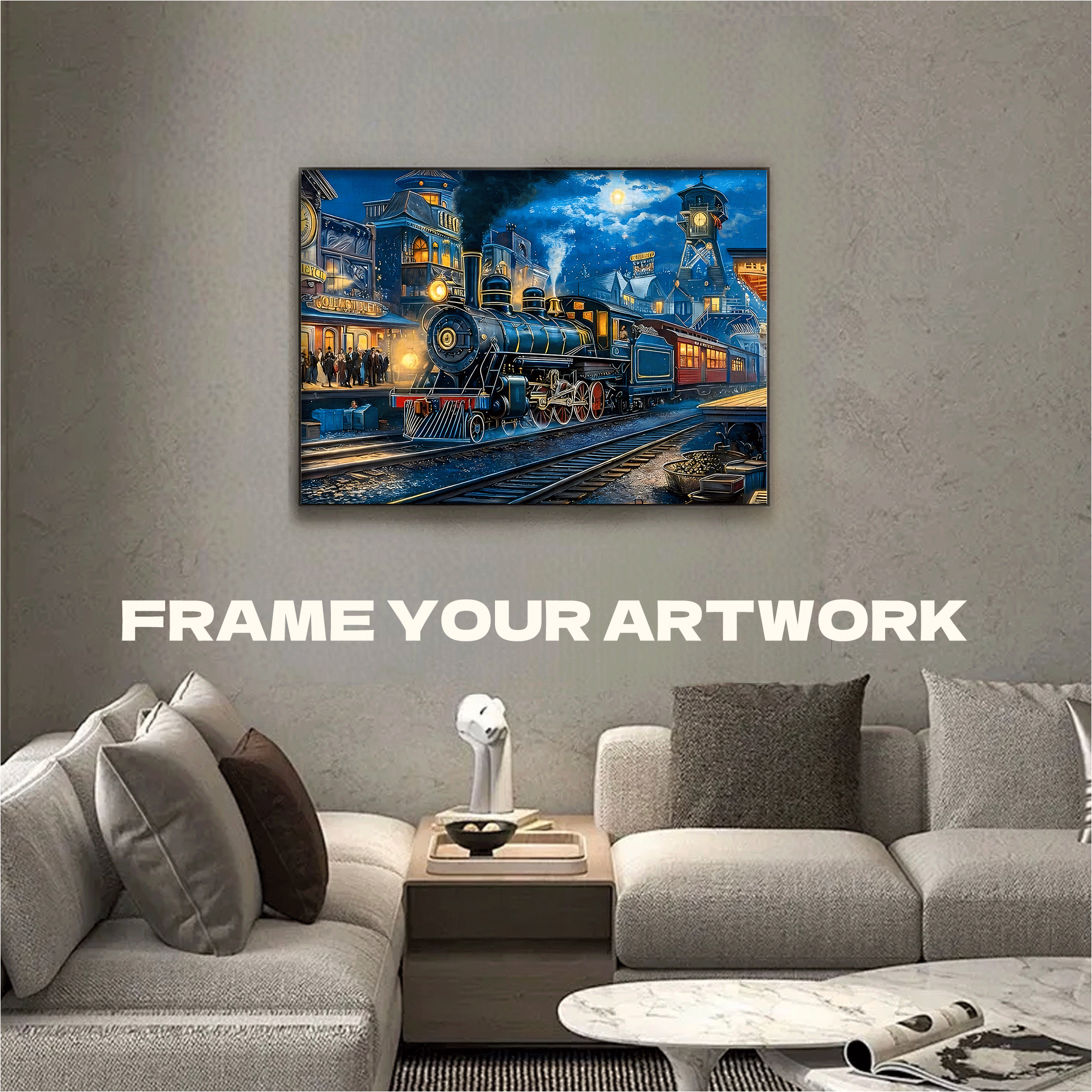 Train Station 500pcs/1000pcs Jigsaw Puzzle, Scratch-Resistant, Interactive Family Game & Brain-Boosting DIY Decor, Perfect for Halloween, Christmas & New Year Gifts, Family Puzzle Game