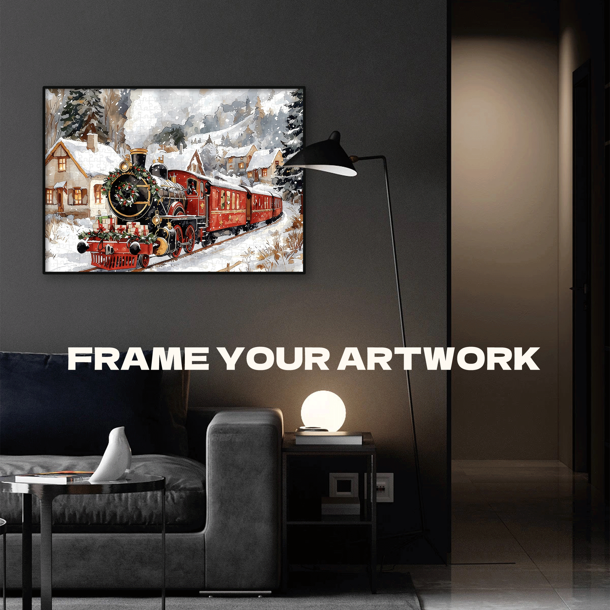Vintage Christmas Train Vintage Locomotive 500pcs/1000pcs Jigsaw Puzzle, Scratch-Resistant, Interactive Family Game & Brain-Boosting DIY Decor, Perfect for Halloween, Christmas & New Year Gifts, Family Puzzle Game